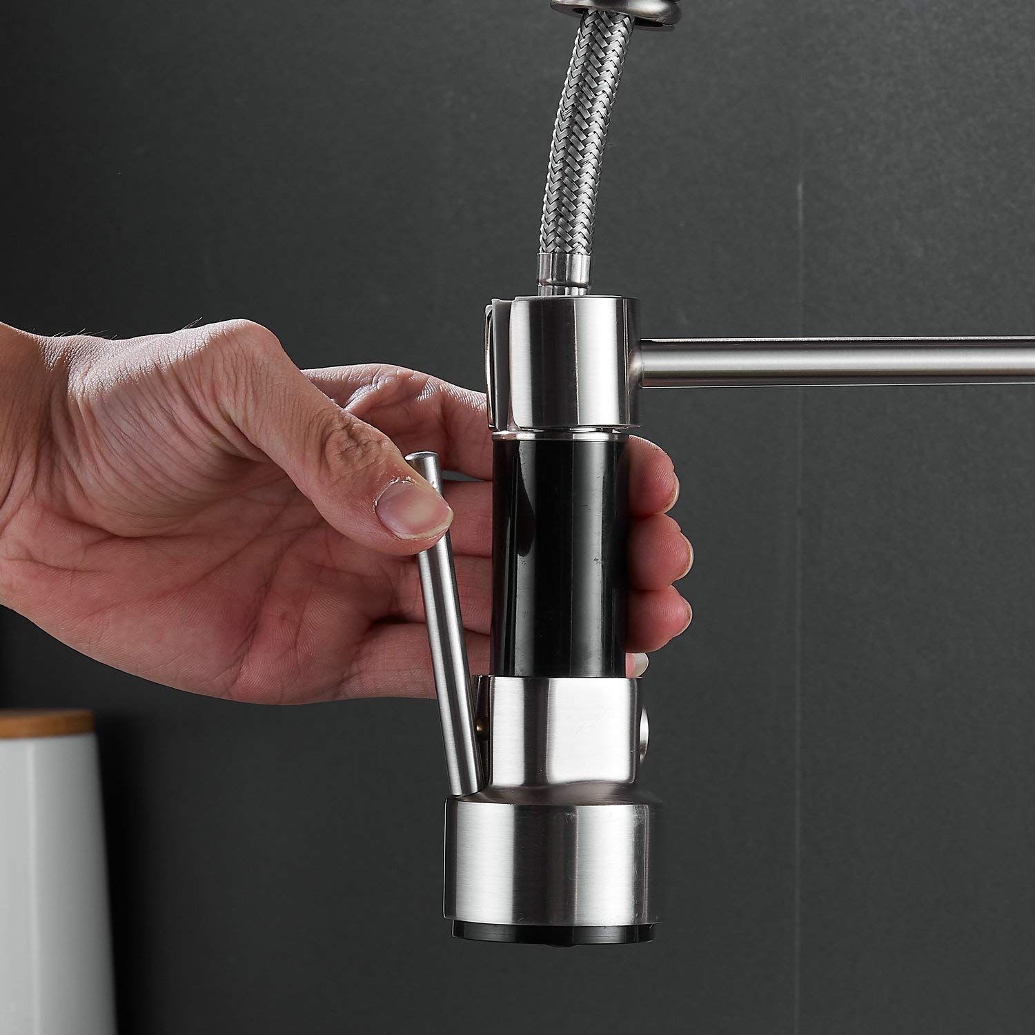 Commercial Single Handle Spring Kitchen Sink Faucet with Pull Down Sprayer - Brushed Nickel Finish (Deck Plate Included) - Ideal for Restaurant, Home Kitchen & Commercial Use