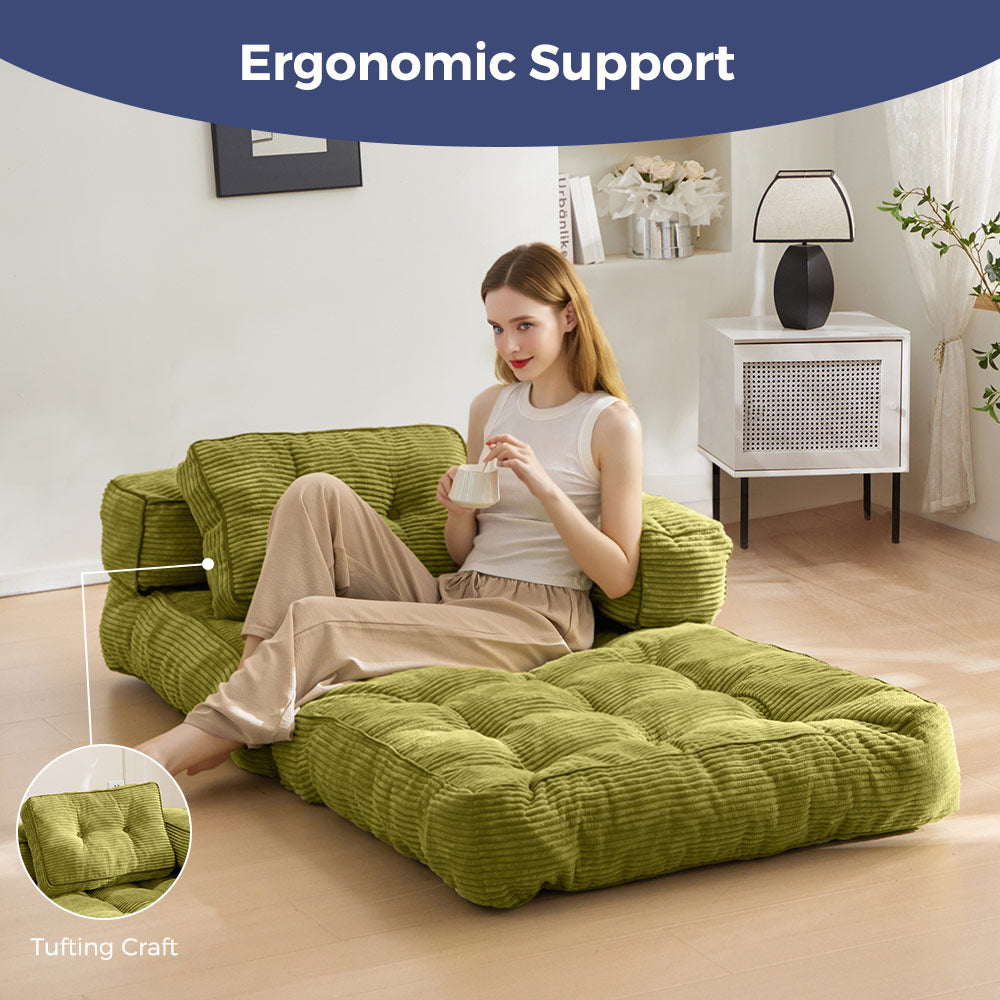 MAXYOYO L-Shaped Convertible Sofa Bed with Armrest - Space Saving Foldable Sleeper Sofa for Small Apartments, Guest Rooms & Home Office (Gray)
