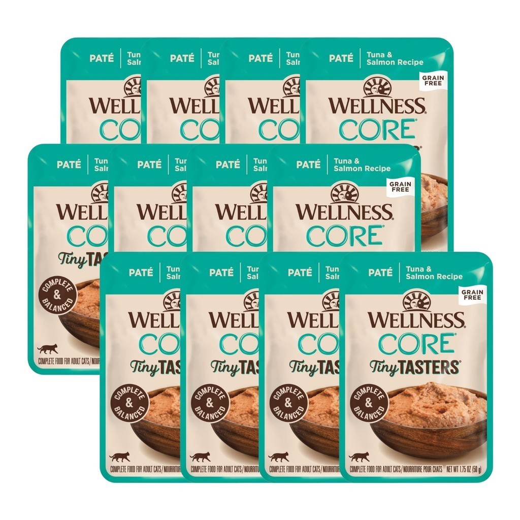 12-Pack Wellness CORE Tiny Tasters Wet Cat Food Variety Pack - Chicken, Turkey, Duck, Tuna & Shrimp, Beef - 1.75oz (50g) Each - Perfect for Kittens, Adult Cats & Picky Eaters at Home or Travel