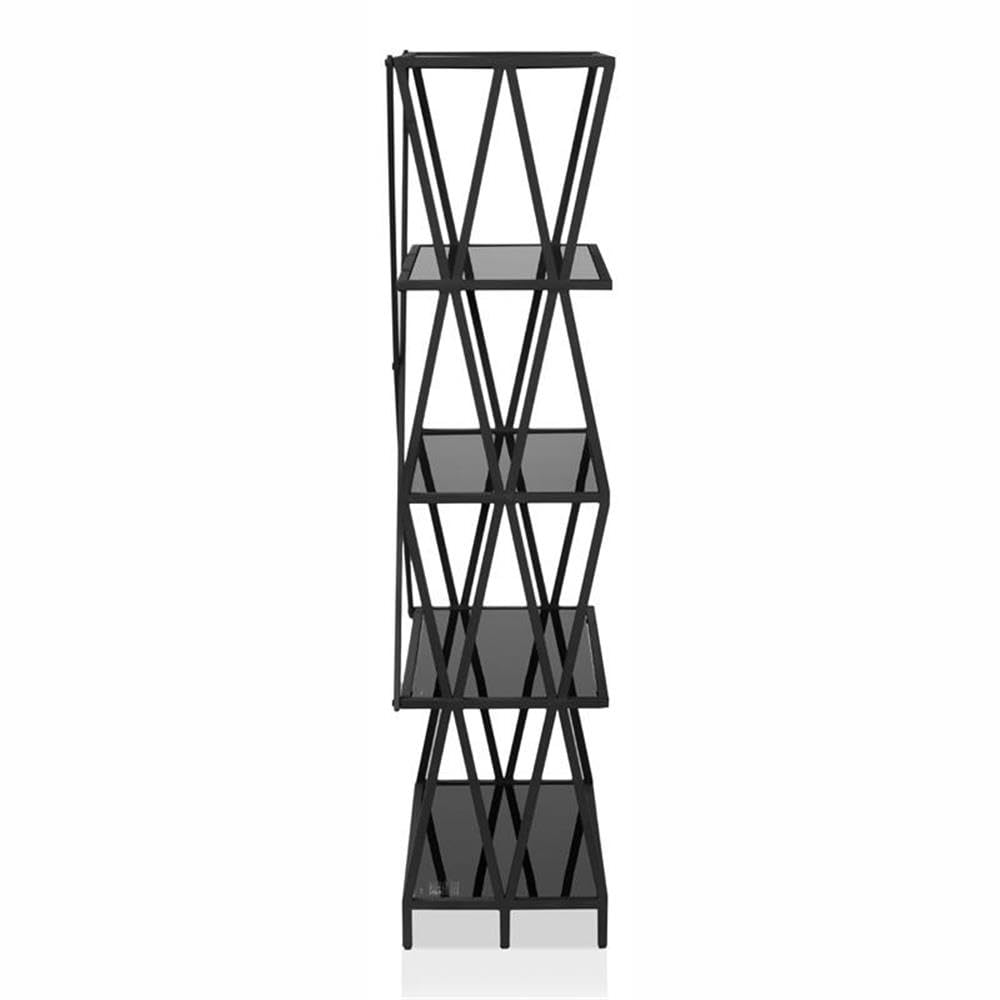 Furniture of America Vorsko Industrial Metal 5-Shelf Bookcase in Black - Sturdy Storage for Home Office, Living Room & Bedroom Organization