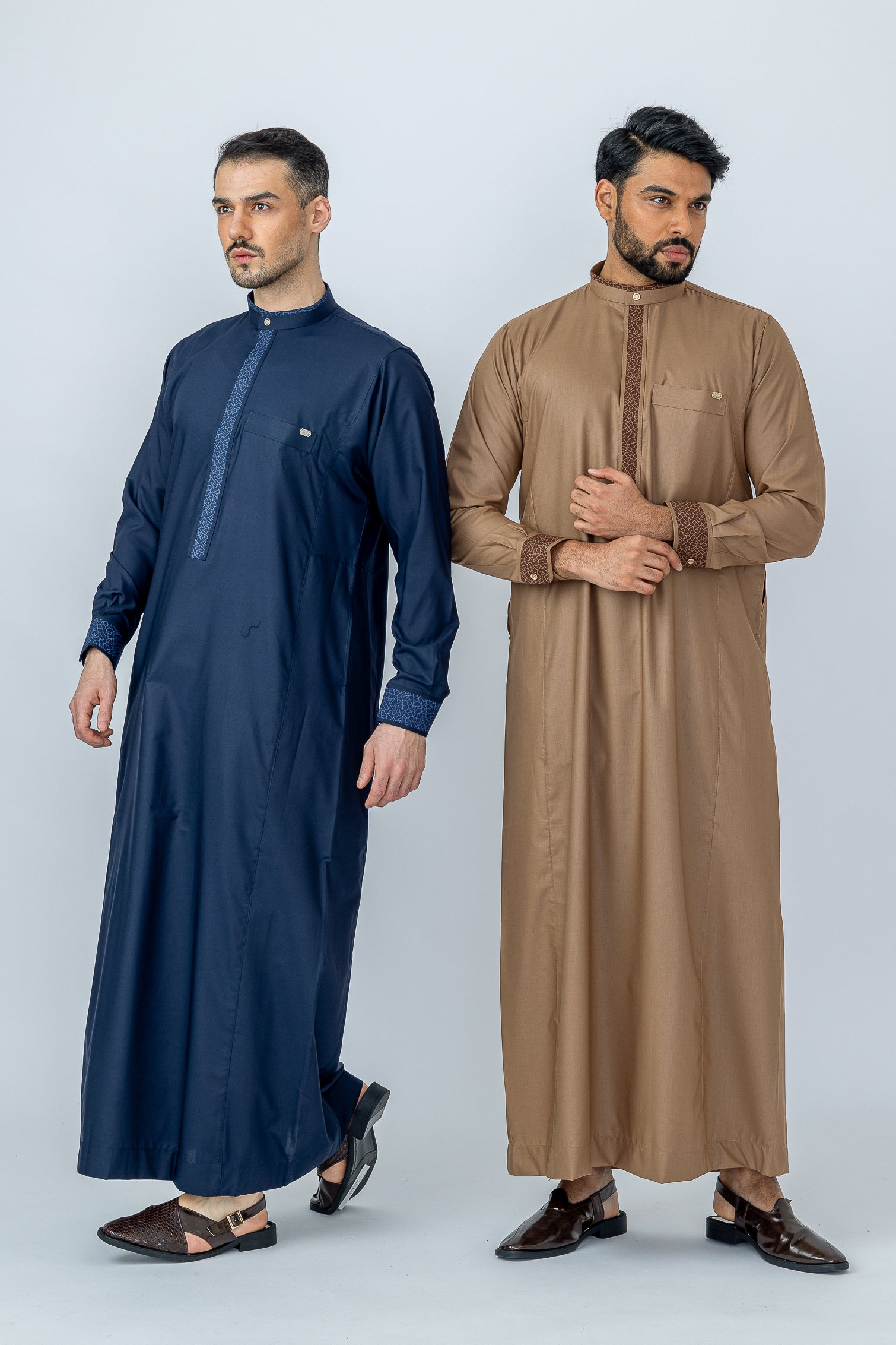 Aztec Almond Brown Thobe for Men - Traditional Islamic Robe with Embroidery - Perfect for Eid, Ramadan & Special Occasions