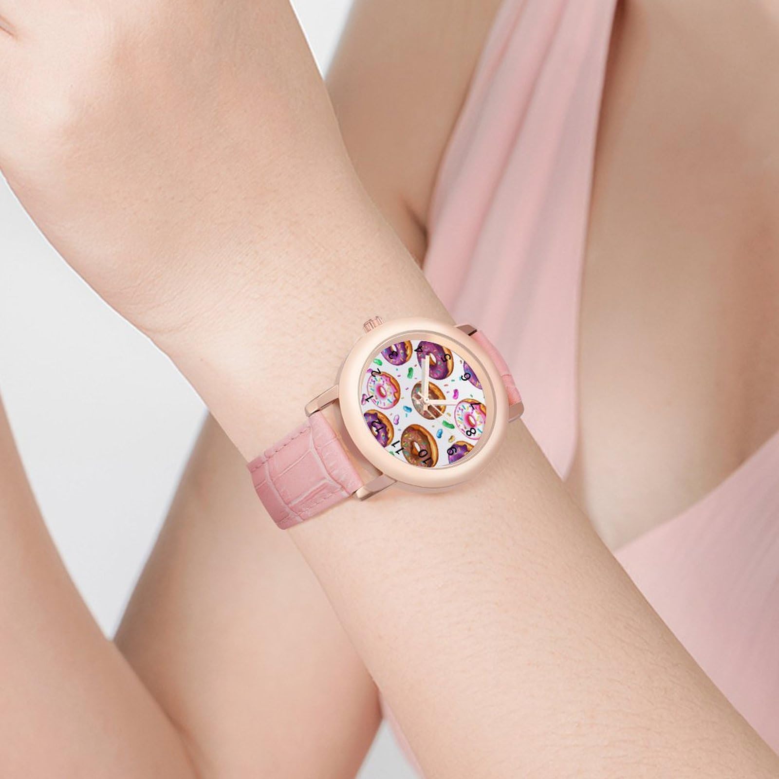 Elegant Chocolate Doughnut Cream Women's Watch with Genuine Leather Strap - Classic Quartz Wristwatch for Women - Perfect for Office, Travel & Everyday Wear