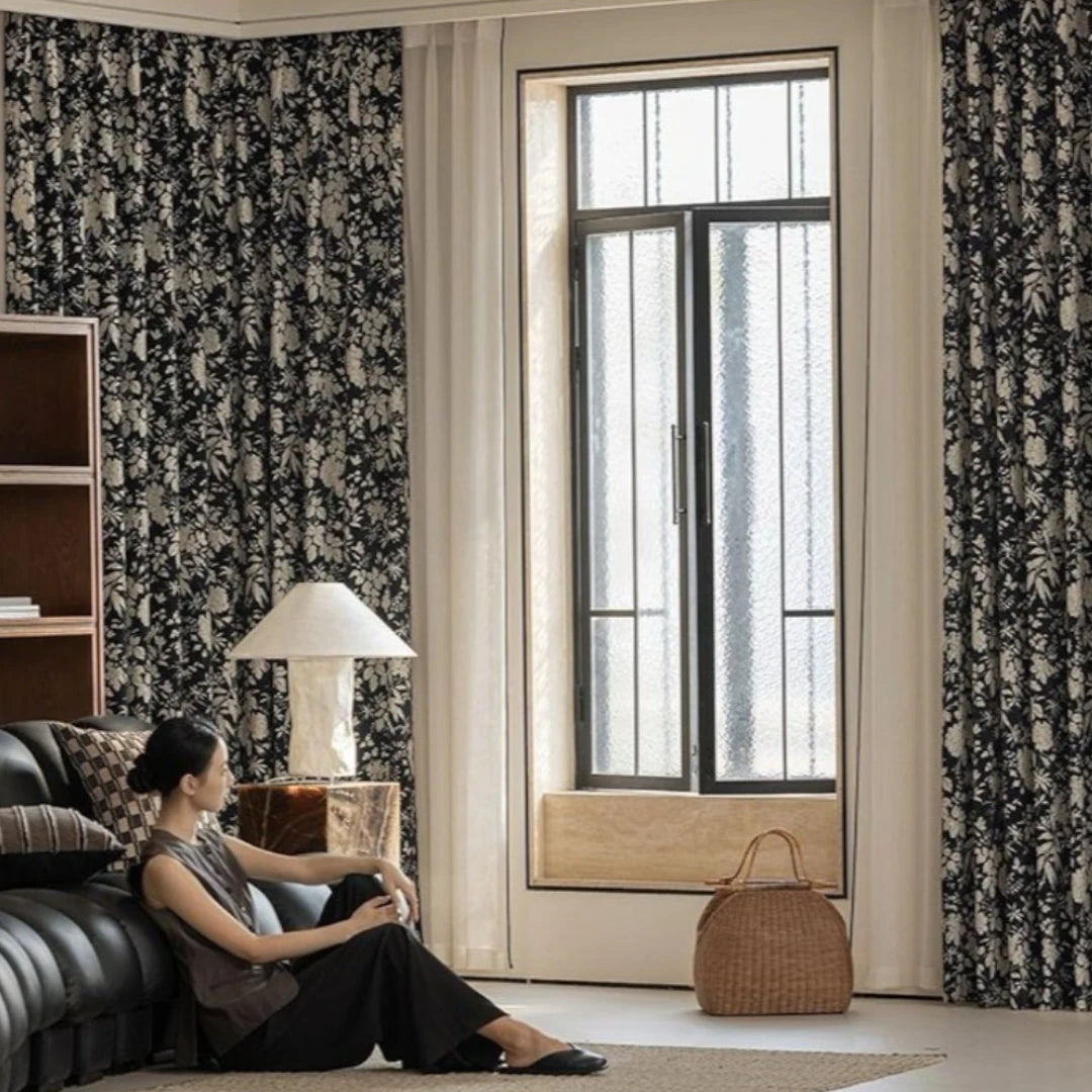 Helen Vintage French Jacquard Floral Blackout Curtains - Elegant Custom Window Treatments for Living Room & Bedroom