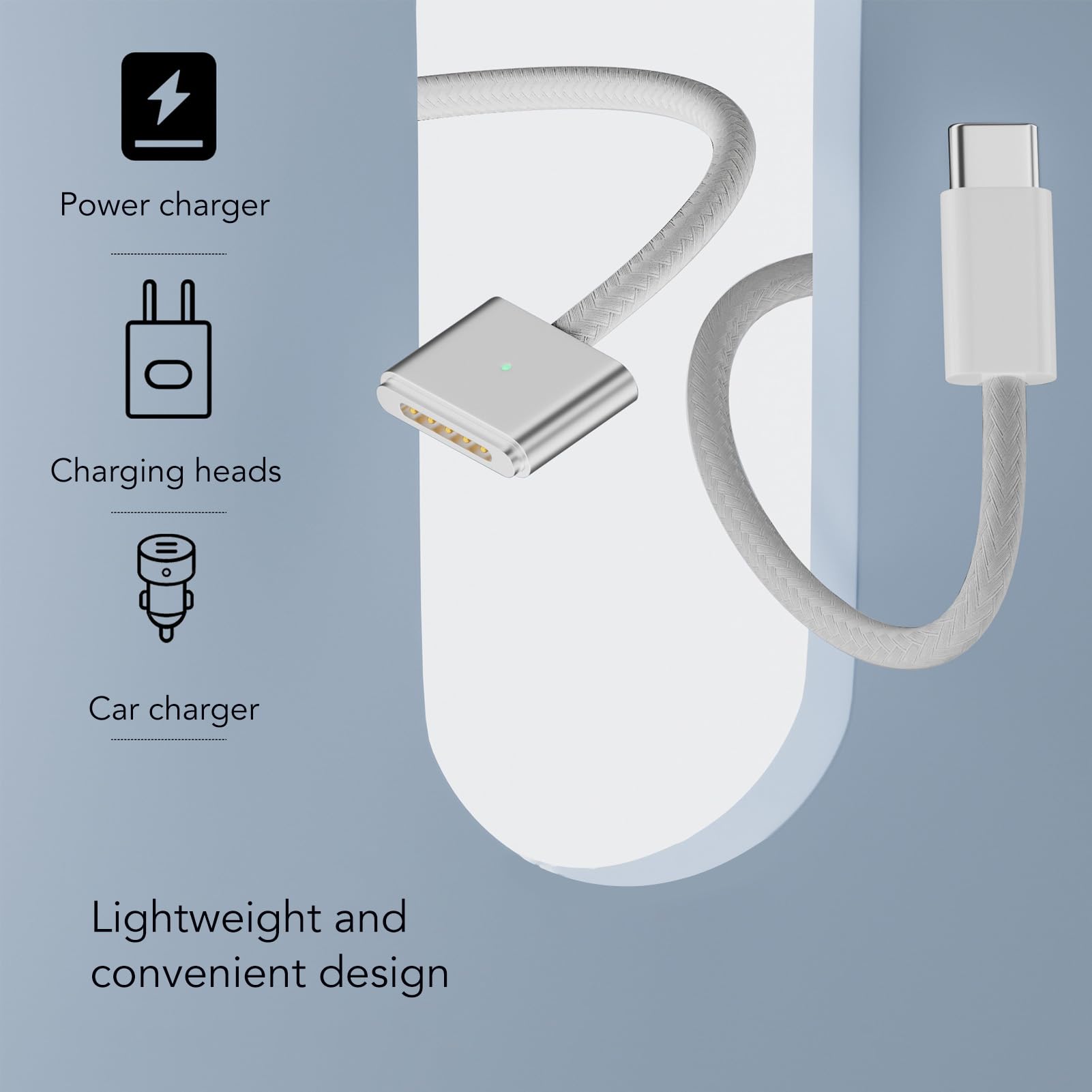 Zunate USB C to MagSafe 3 Charging Cable 2m - 140W Fast Charging Braided Nylon Cable with LED Indicator - Compatible with MacBook Pro/Air, iPhone 15/14/13 - Perfect for Home, Office & Car Charging