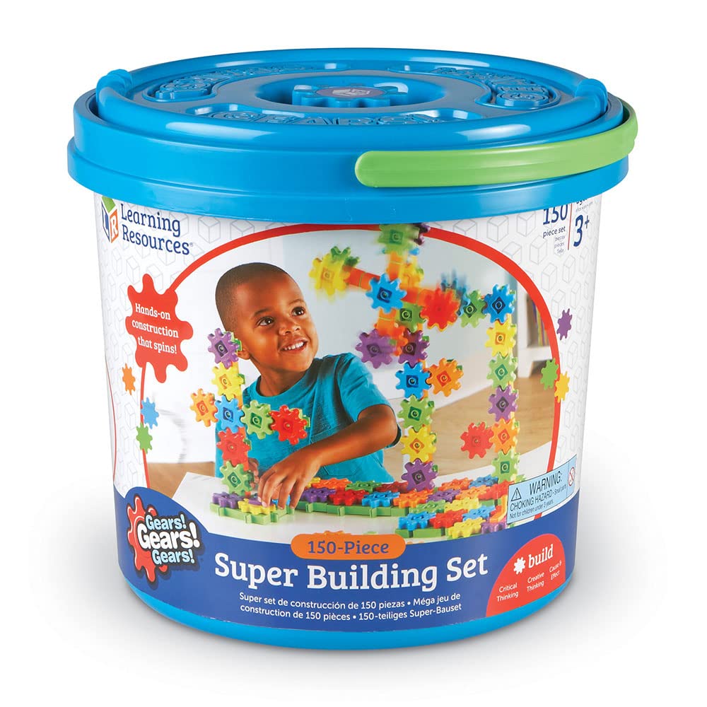 Learning Resources Gears! Gears! Gears! Super Building Toy Set - 150-Piece STEM Construction Toy for Kids Ages 3+, Educational Gear Building Kit for Creative Play & Early Engineering Skills | Perfect for Classroom, Birthday Gifts & Hands-On Learning Activities