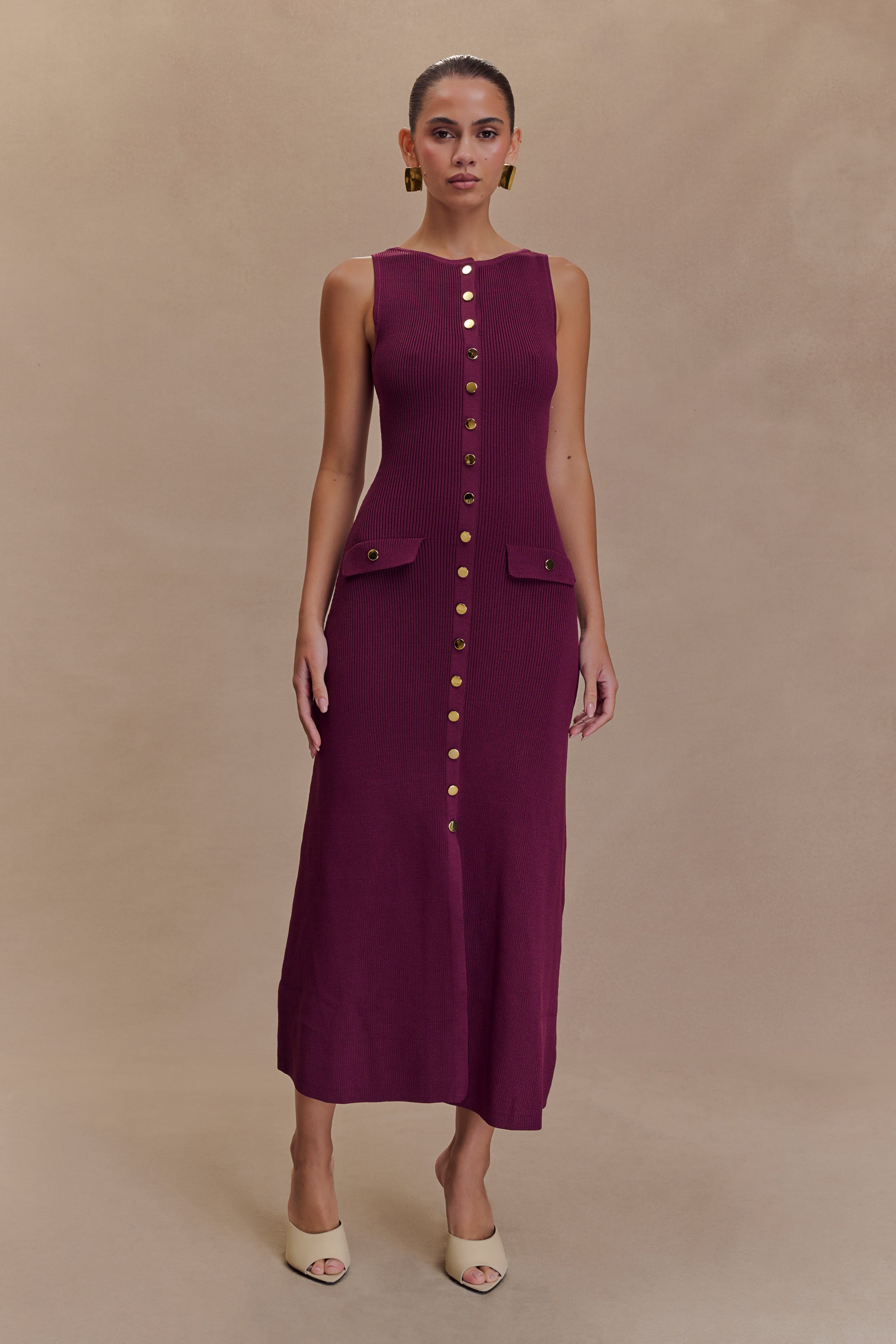 Sawyer Women's Sleeveless Button Down Maxi Dress in Plum - Perfect for Summer Beach Vacations, Date Nights & Casual Outings