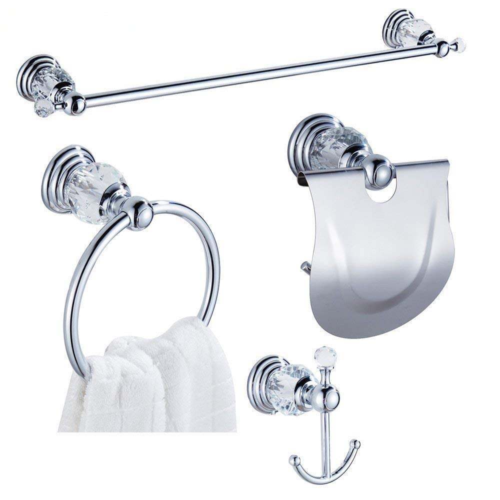 WINCASE 24 Inch Chrome Bathroom Hardware Set - 4 Piece Wall Mounted Towel Bar, Coat Hook, Hand Towel Ring & Toilet Paper Holder | Modern Silver Finish for Bathroom, Spa & Hotel Decor