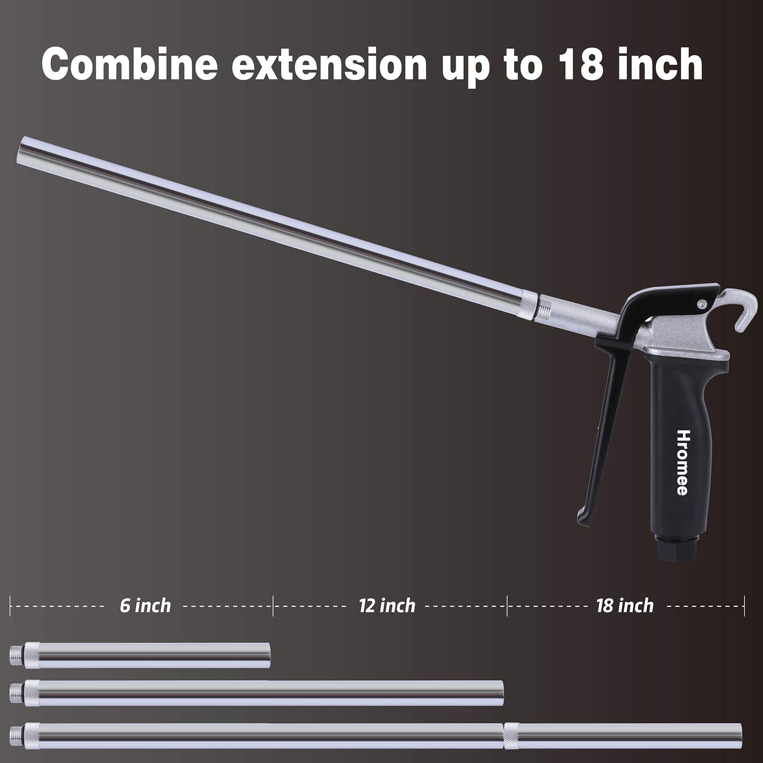 Hromee 12-Piece High Flow Air Blow Gun Kit with Safe Quiet Xtreme Nozzles, Rubber Tips, 6/12 Inch Extensions, Chip Guard & Needle Duster - Perfect for Automotive Cleaning, Workshop Maintenance, and Air Compressor Accessories