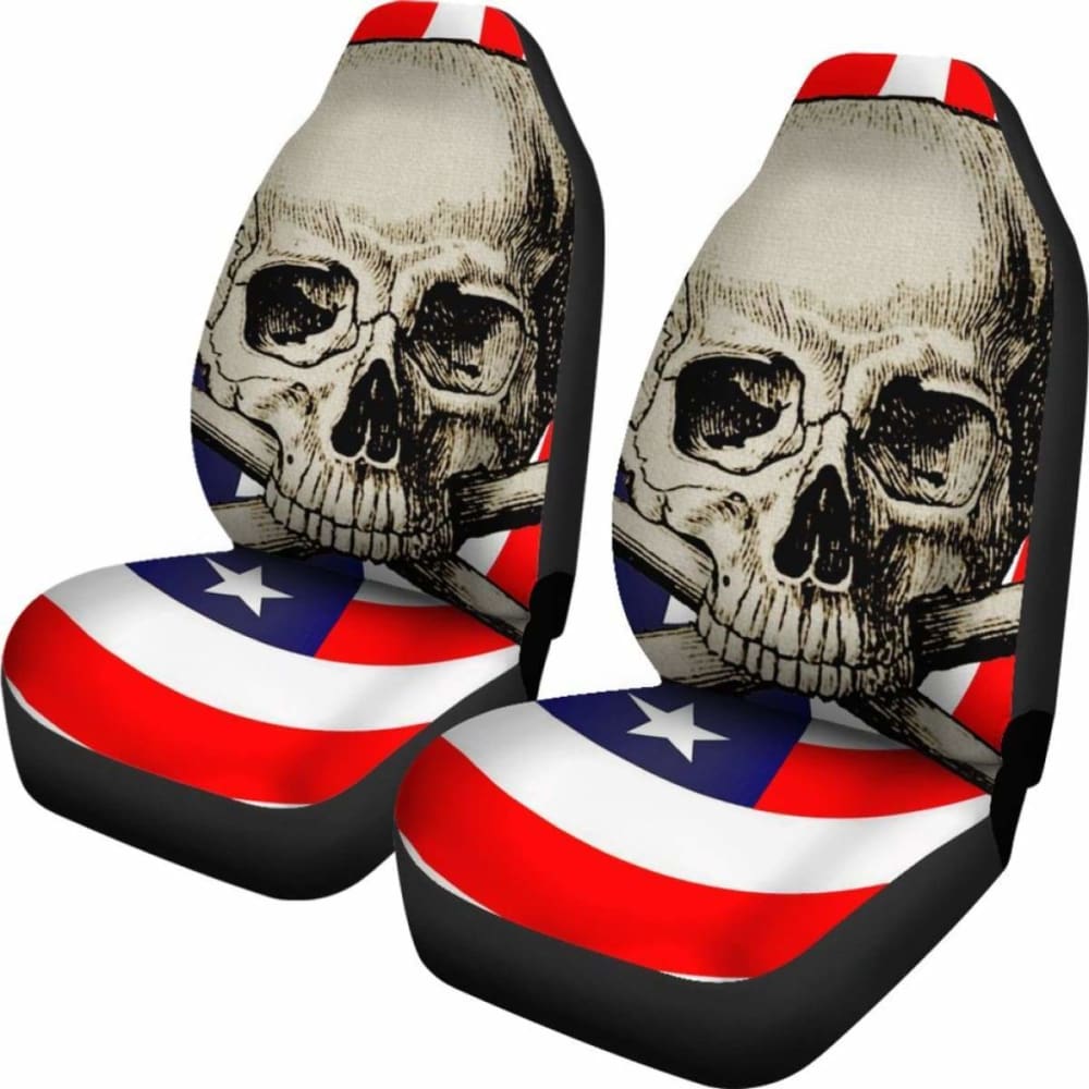 Premium American Flag Skull Car Seat Covers - Durable & Stylish for Trucks, SUVs & Cars - Perfect for Patriotic Decor & Vehicle Protection