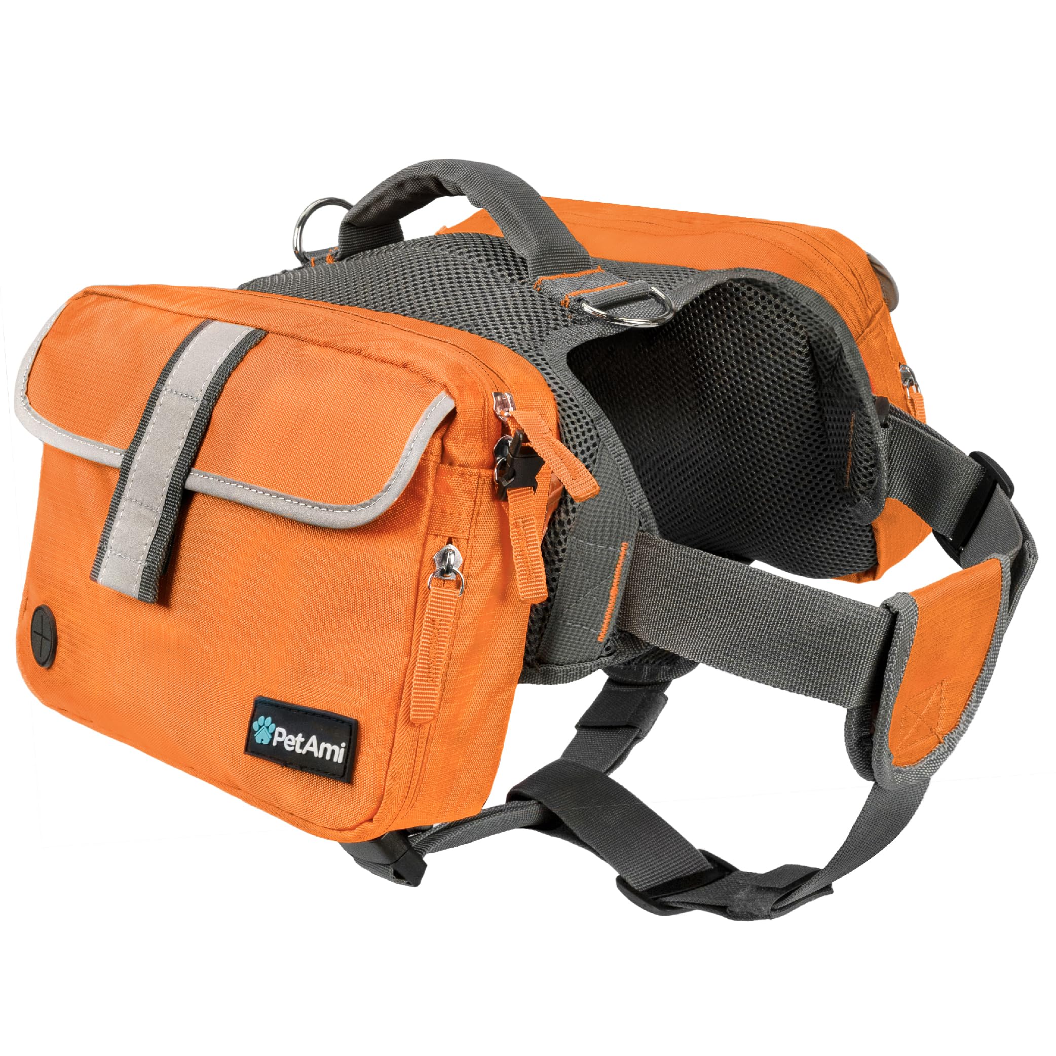 PetAmi Dog Backpack for Medium & Large Dogs - Adjustable Saddle Bag Carrier with Reflective Safety Pockets - Perfect for Hiking, Camping & Travel (Orange, Medium) - Ideal for Outdoor Adventures & Daily Walks