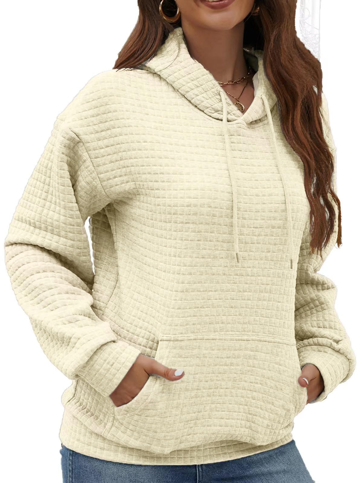 Women's Lightweight Waffle Hoodie Sweatshirt - Cozy Fall & Winter Pullover for Casual Wear, Lounge, and Outdoor Activities