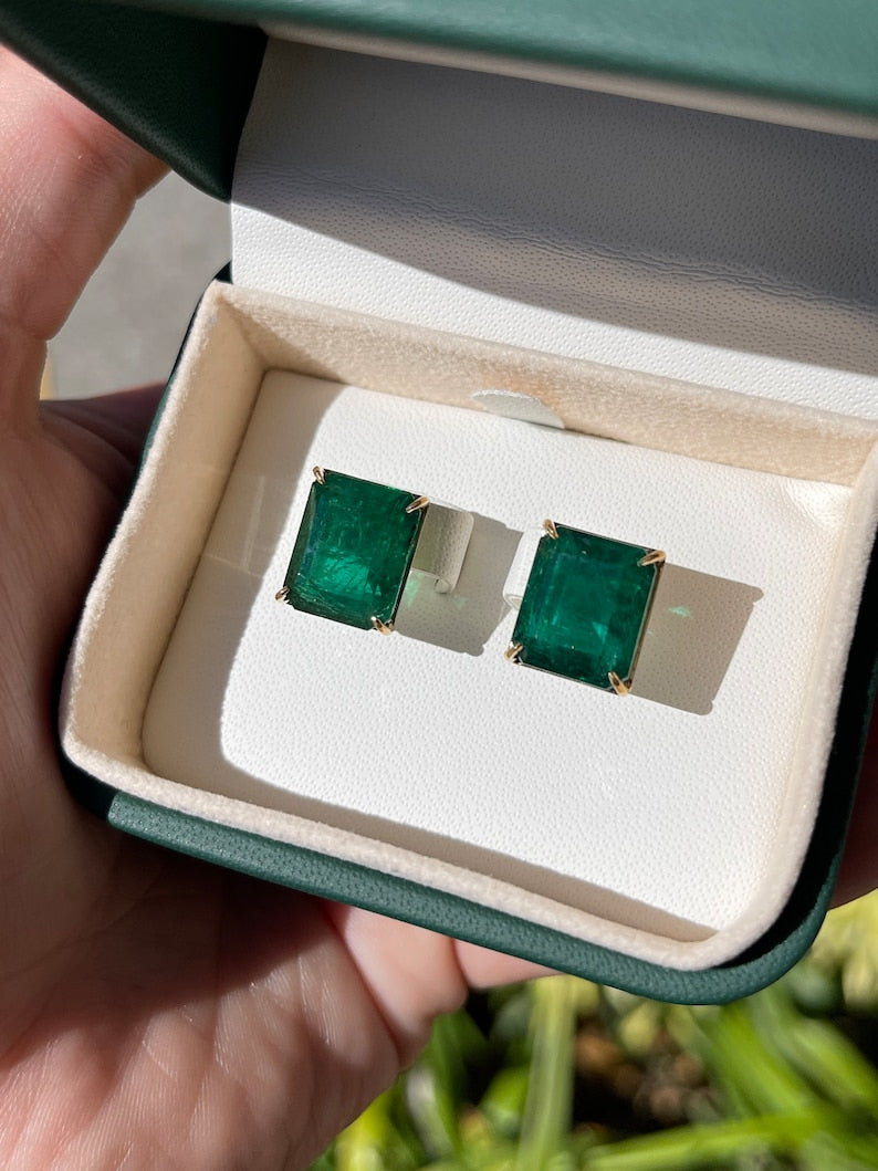 18K Gold Emerald Stud Earrings AAA Quality 18.04tcw - Luxury Statement Jewelry for Women, Perfect for Weddings, Parties & Special Occasions