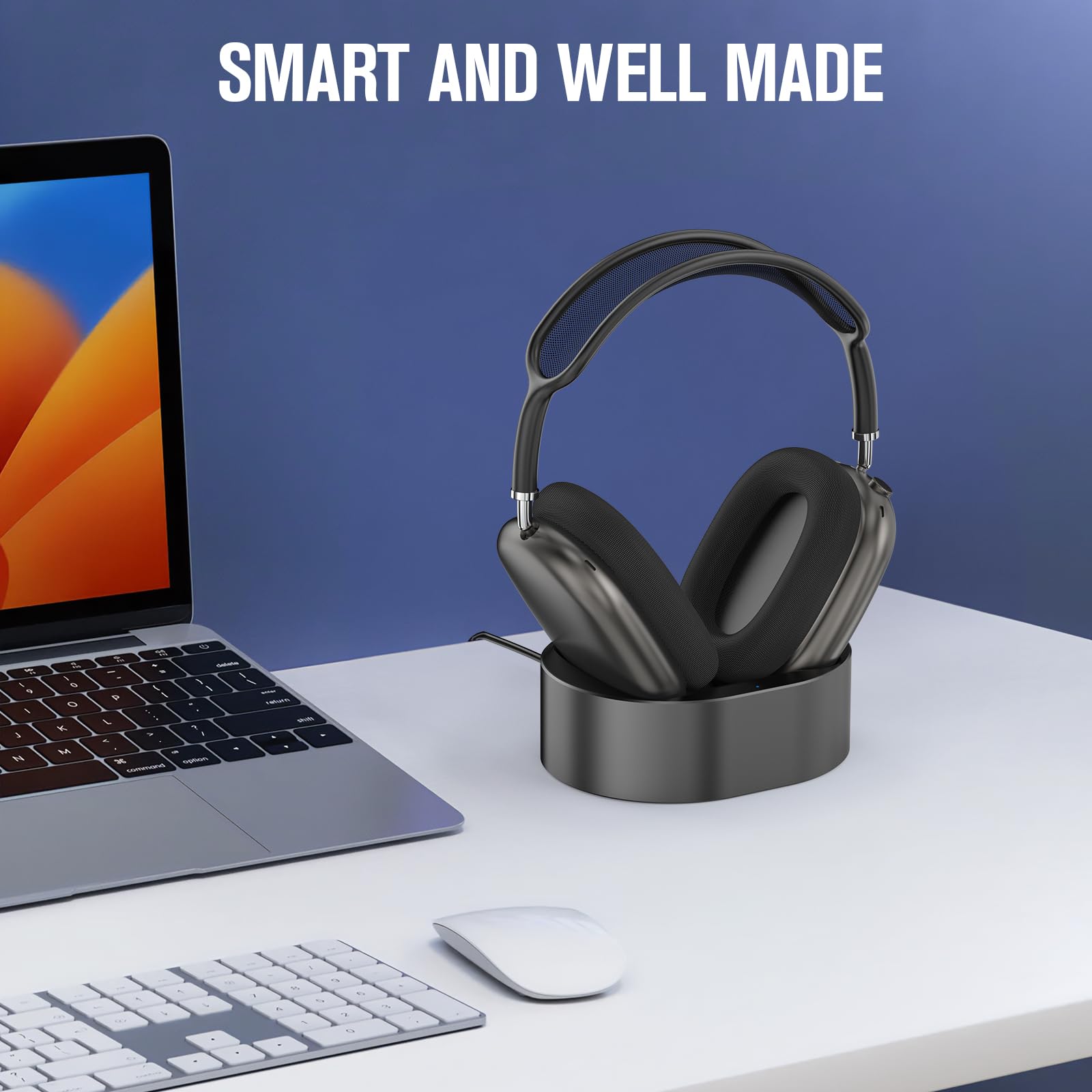 Premium Magnetic Charging Stand for AirPods Max 1/2 - Wireless Charger with Sleep Mode, Portable Desktop Headphone Holder - Perfect for Home, Office & Travel (Black)
