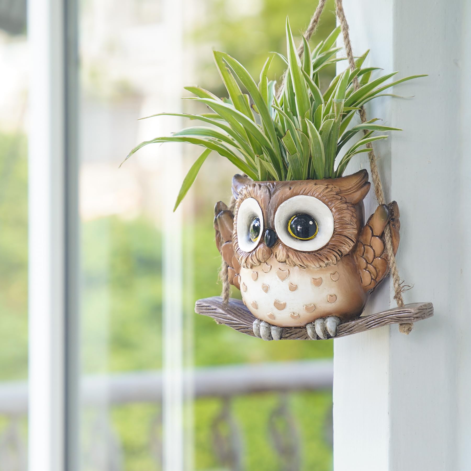 Swing Owl Hanging Planters for Indoor & Outdoor Plants - Small Succulent Pots with Drainage Hole - Unique Resin Plant Hangers for String of Pearls - Perfect Mother's Day Gift Idea for Home, Garden, and Balcony Decor