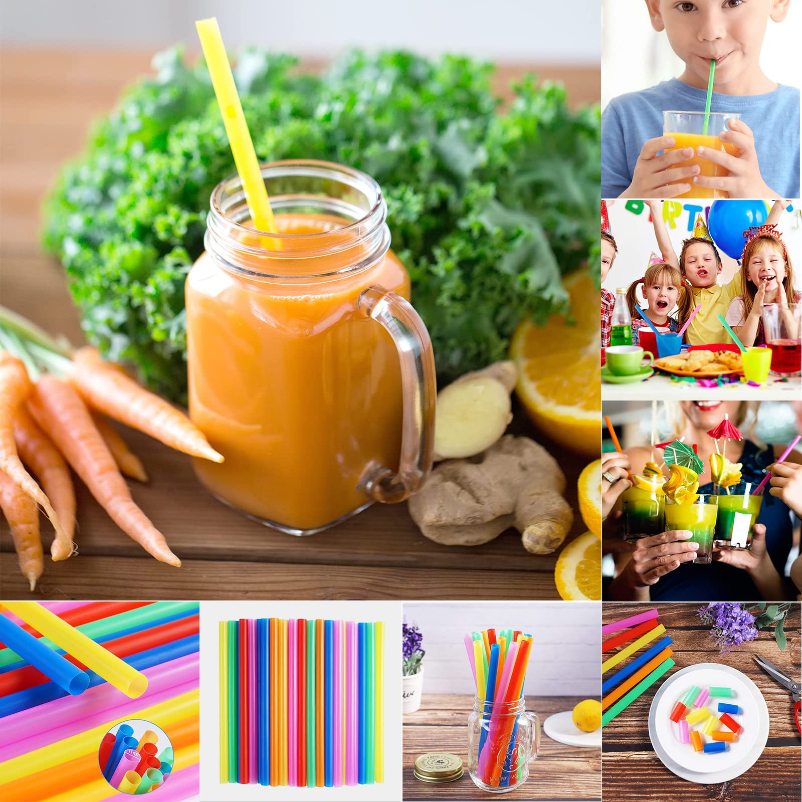 100 Pcs Jumbo Smoothie Straws - 8.25 Inch Milkshake Boba Disposable Straws in Assorted Bright Colors, Cocktail & Coffee Straws, Plastic Drink Stirrers for Smoothies, Bubble Tea, Iced Coffee & Cocktail Parties