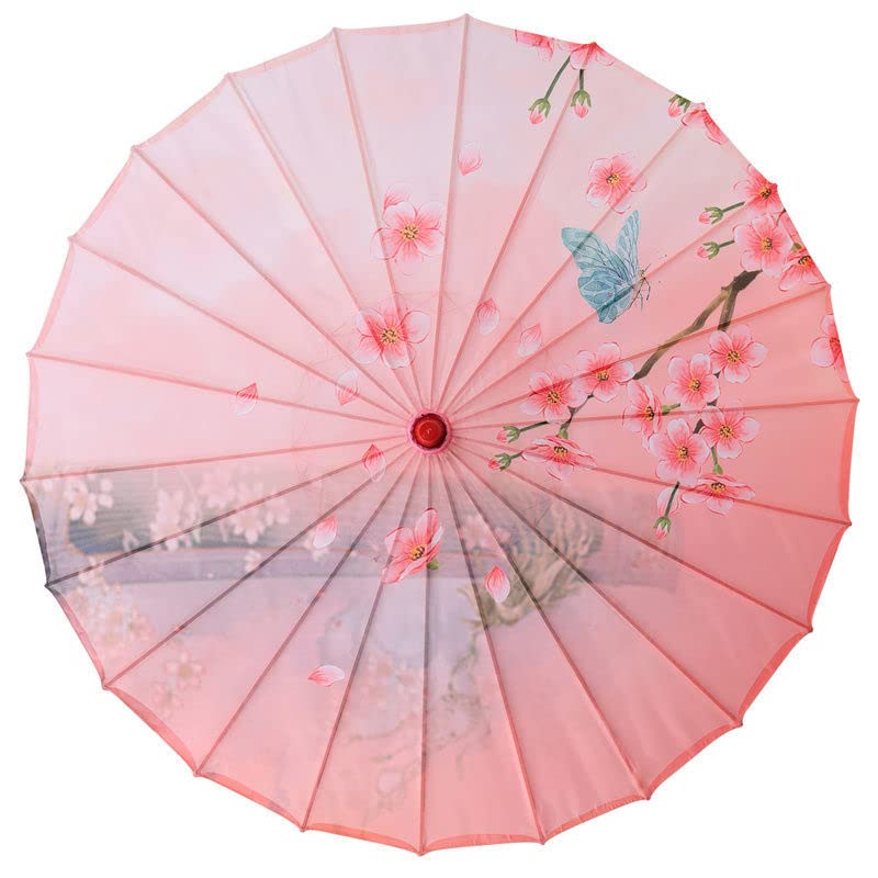 Chinese Style Classical Oil Paper Umbrella - Halloween Parasol with Floral Pendant, Waterproof Bamboo Umbrella for Outdoor Events, Cosplay & Home Decor