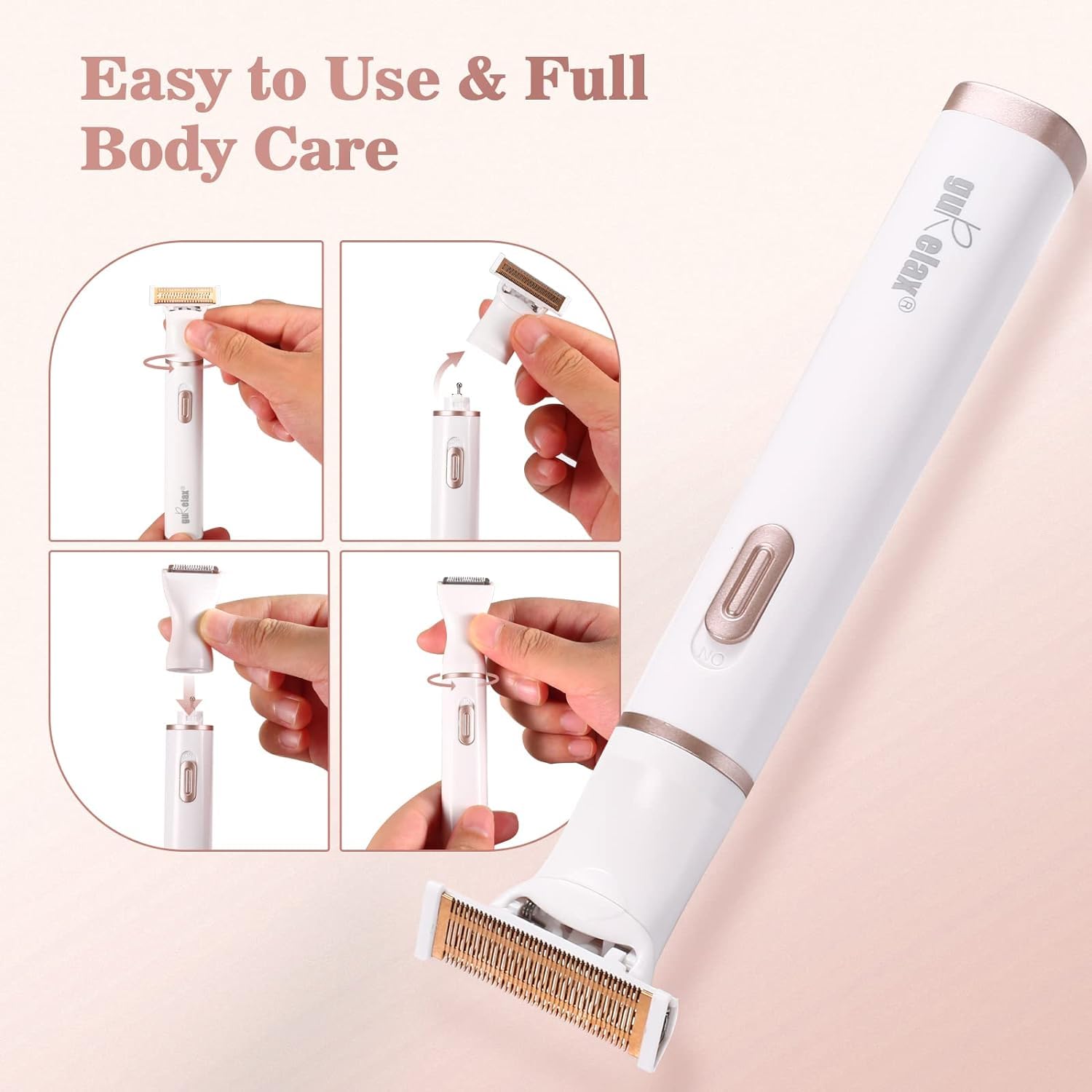 Gurelax 4-in-1 Cordless Electric Razor for Women - Rechargeable Painless Hair Remover for Legs, Face, Eyebrows, Bikini & Body Trimming | Portable Women's Shaver for Travel, Home & Salon Use