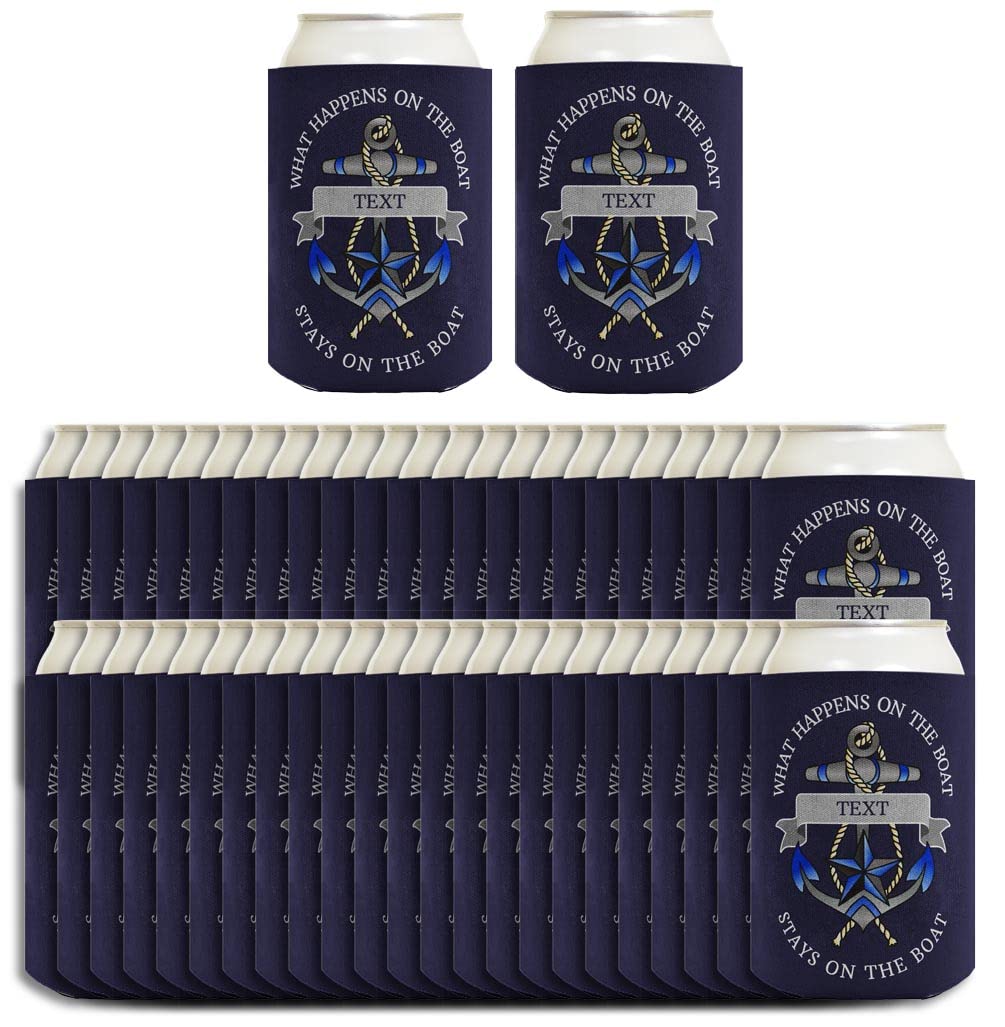Customized Boating Can Coolies 48 Pack - Navy 12 oz to 16 oz Insulated Drink Coolers for Beer & Soda - Perfect for Boating, Camping, BBQs & Tailgating Parties