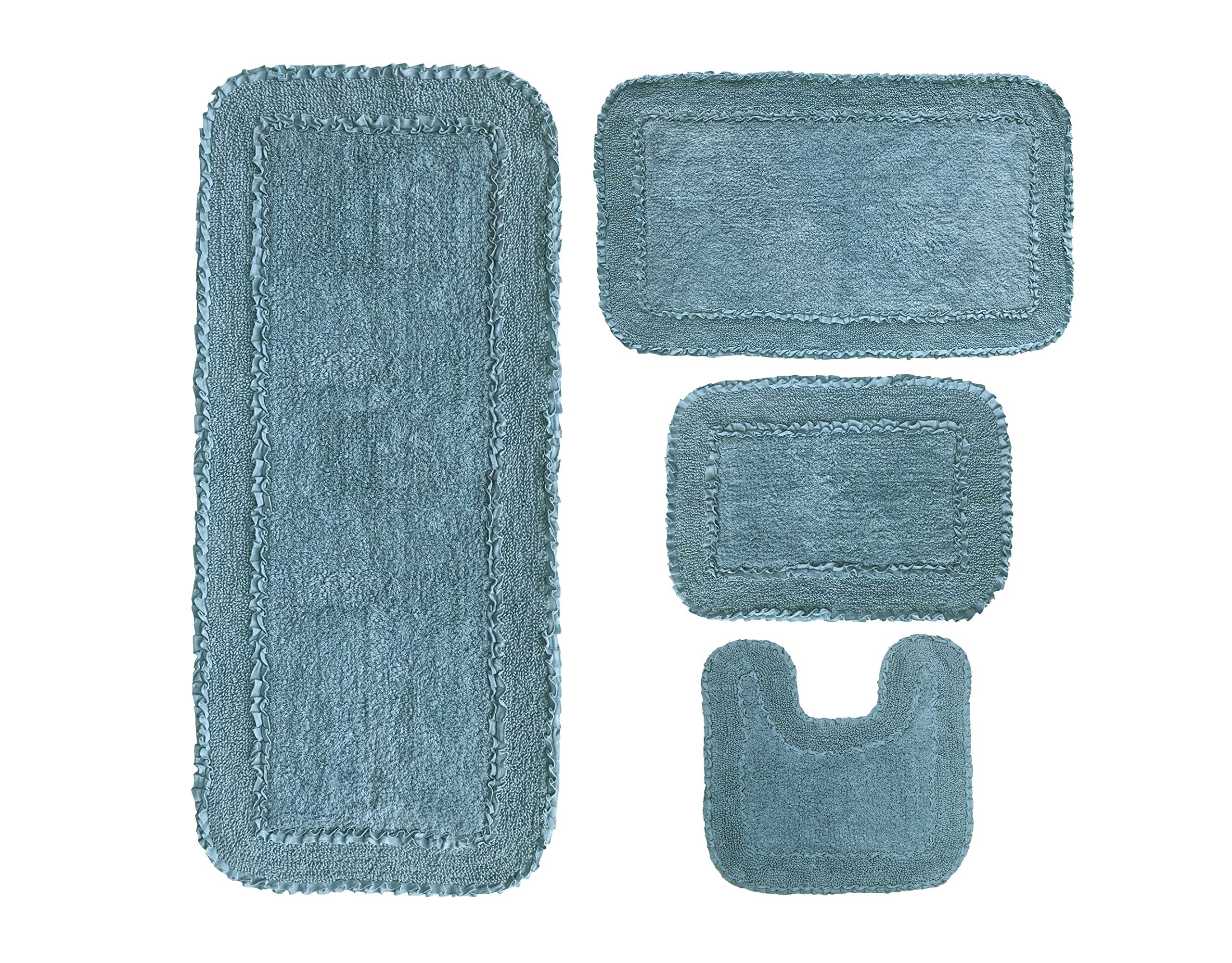 Premium 100% Cotton Bathroom Rugs Set - Ultra Soft, Absorbent & Washable Non-Slip Bath Mat with Runner - 4 Piece Blue Collection for Bathroom, Kitchen & Home Decor - Perfect for Spa-Like Comfort and Safety