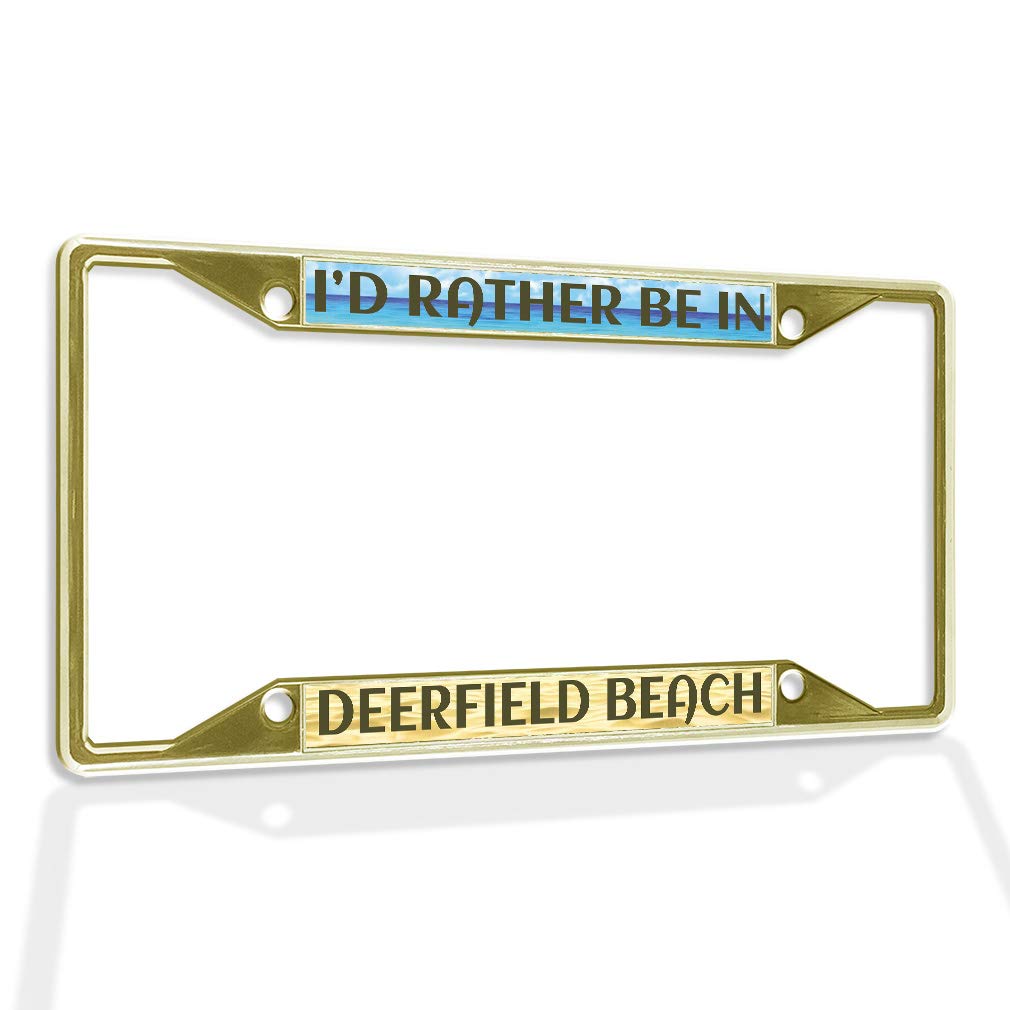 Premium Metal Insert License Plate Frame - Weatherproof Car Accessory with Gold Finish & 4 Holes - Perfect for Deerfield Beach & Coastal Areas - Durable Car Decoration for Trucks, SUVs & Vehicles