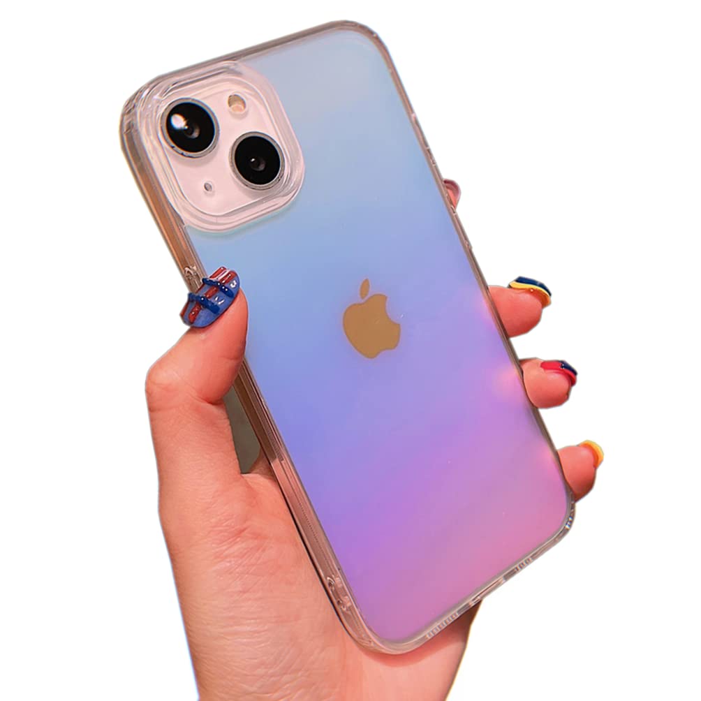 MoNayllra Stylish iPhone 13 Case for Women - Anti-Fingerprint & Anti-Slip Matte Clear Protective Cover with Unique Gradient Optical Plating Design | Cute Rainbow Purple Phone Case for iPhone 13 6.1 Inch | Perfect for Everyday Use, Work, and Special Occasions