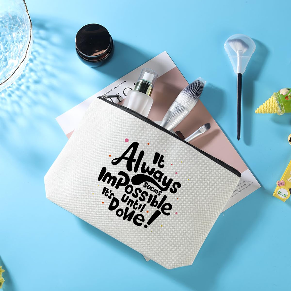 Azteoiz Motivational Makeup Bag - Inspirational Cosmetic Pouch for Women | Perfect Office Gift for Coworkers, Boss, Students | Great for Birthday, Retirement & Boss Day | Use for Makeup Storage, Travel Essentials & Daily Organization
