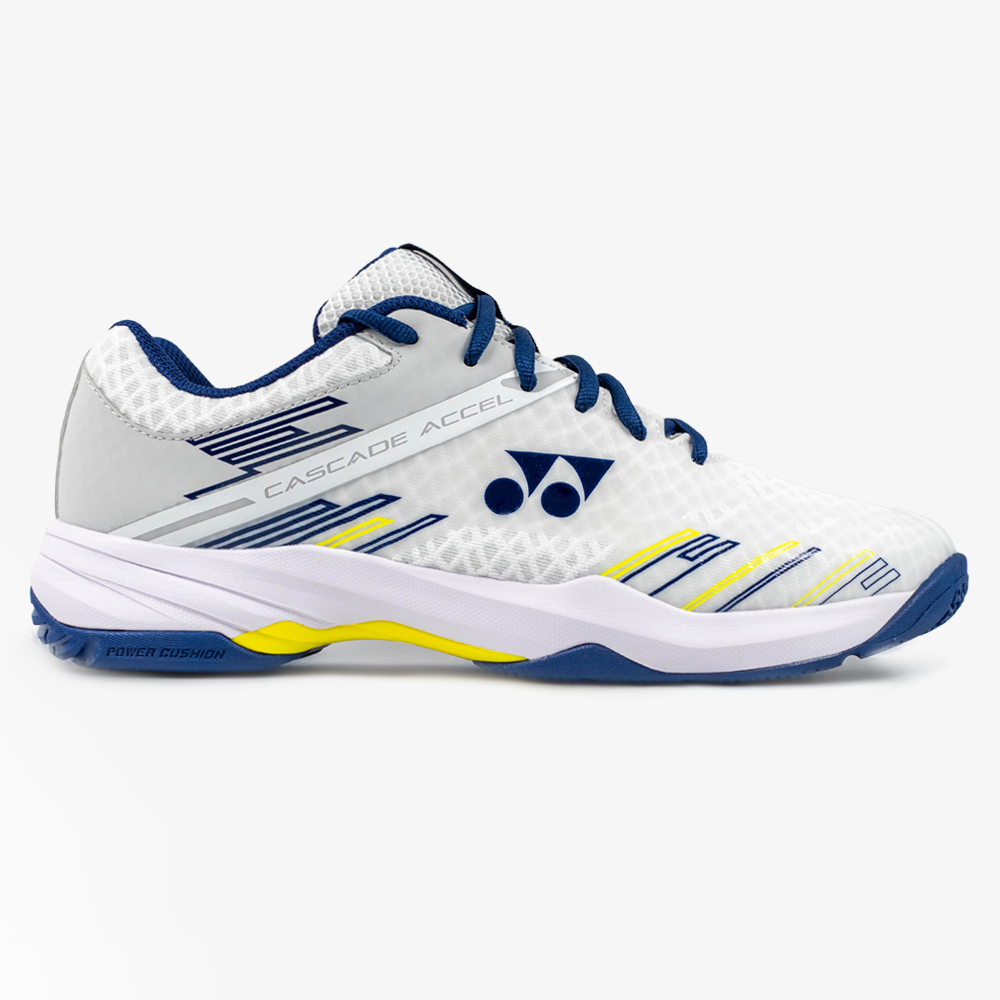 Yonex Cascade Accel Badminton Shoes - White/Navy - Lightweight & Breathable for Indoor Sports & Training