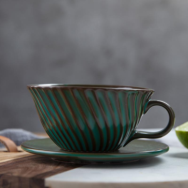Premium Blue Ceramic Cappuccino Coffee Mug Set with Saucer - Handmade Pottery Latte Cup for Breakfast, Milk & Espresso - Ideal for Home, Office & Cafe Use