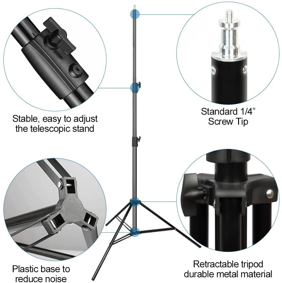 Heavy Duty 9.5ft Aluminum Alloy Light Stand with Spring Cushion - Adjustable Photography & Video Lighting Stand for Studio, Flash LED Lights, Ring Lights & Softboxes - Perfect for YouTube Videos, Portrait Photography and Live Streaming