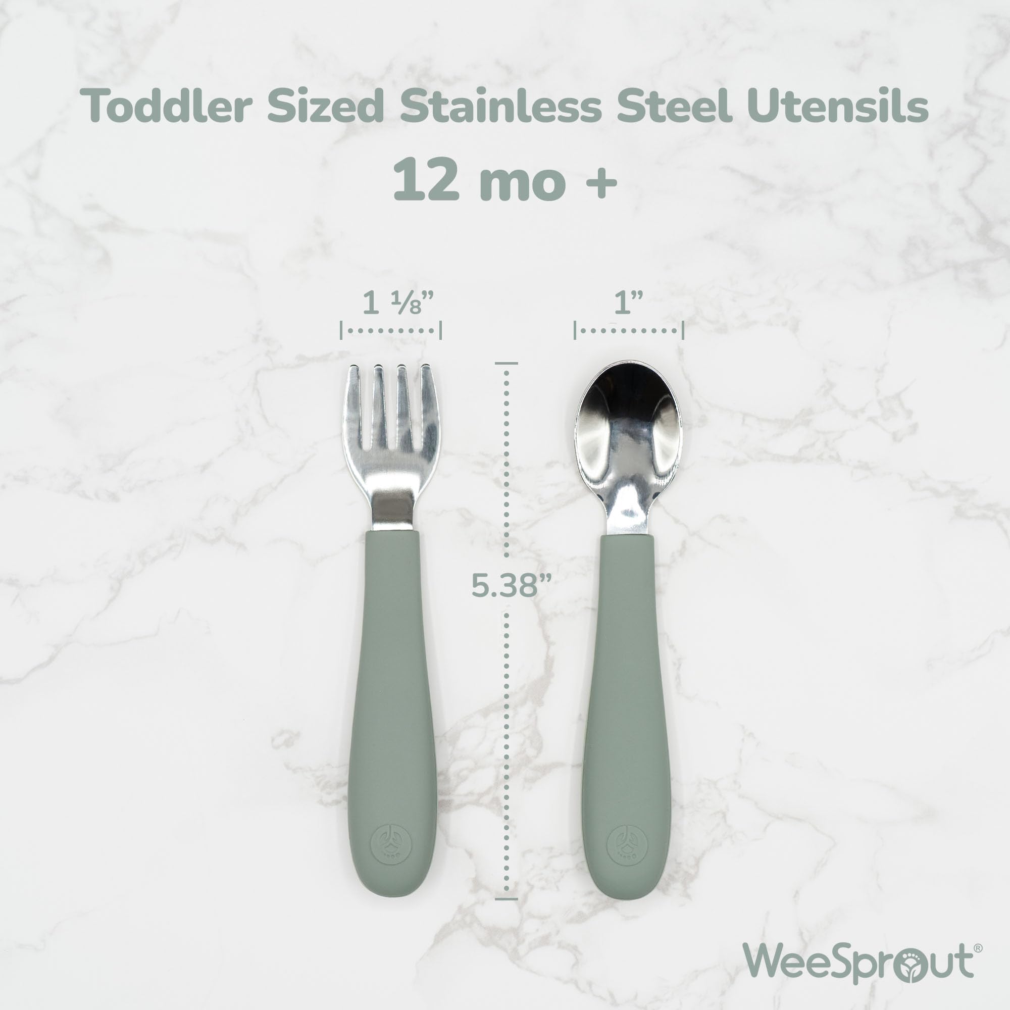 WeeSprout Toddler Utensil Set - 3 Forks & 3 Spoons with 18/8 Stainless Steel Heads & Food Grade Silicone Handles - Easy Grip Baby Feeding Utensils for Self Feeding - BPA Free, Dishwasher Safe - Perfect for Toddlers Learning to Eat Independently at Home or Daycare