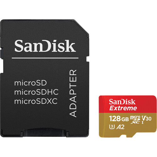 SanDisk 128GB Extreme UHS-I microSDXC Memory Card with Adapter - High Speed for 4K Video, Action Cameras, Drones & Smartphones - A1 Rated for Apps