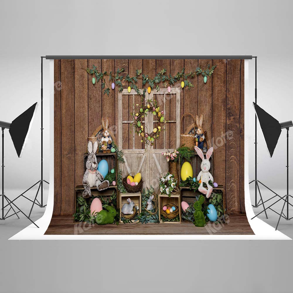 7x5ft Easter Photo Backdrop with Wood Wall & Rabbit Egg Design - Spring Photography Background for Kids Portraits, Easter Party Decor, Baby Shower & Studio Props