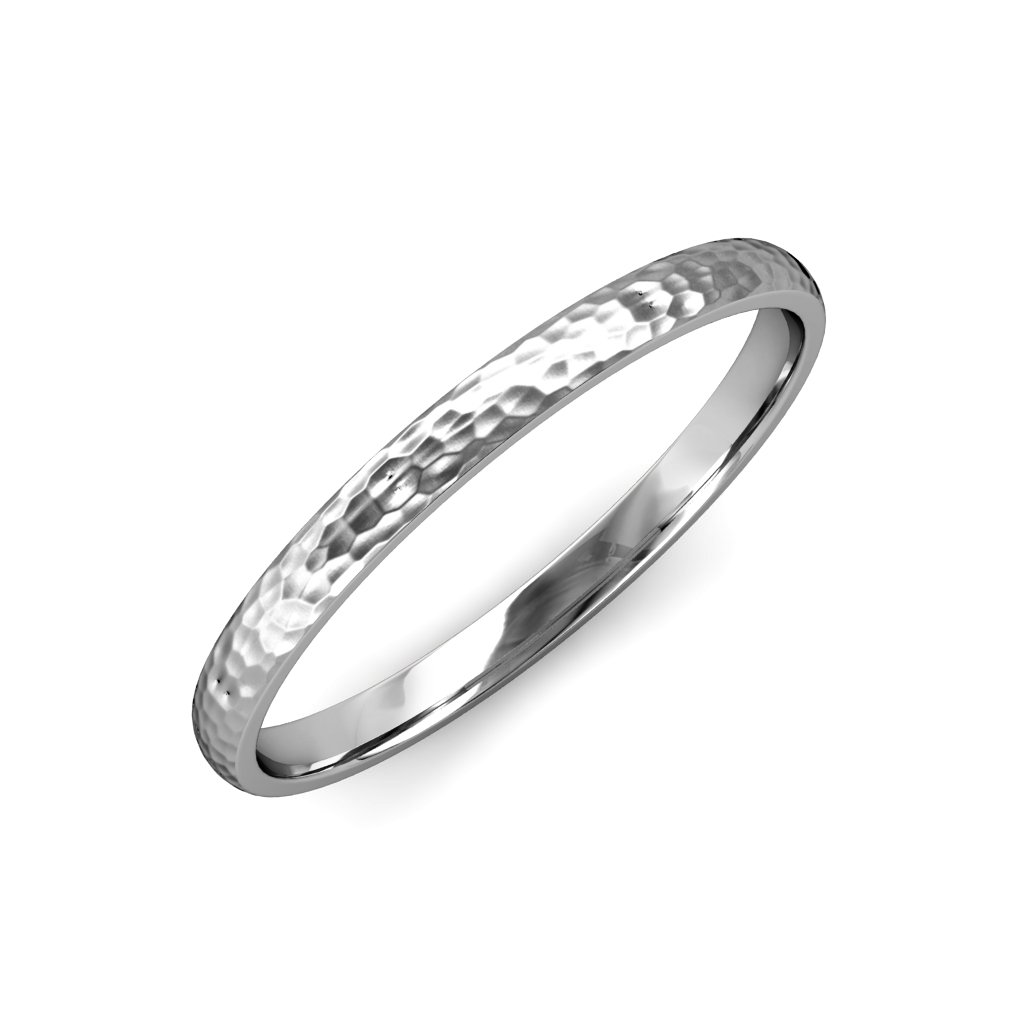 TriJewels 2mm Hammer Finish Domed Wedding Band Ring in 14K White Gold - Perfect for Engagement, Anniversary & Bridal Jewelry Gifts