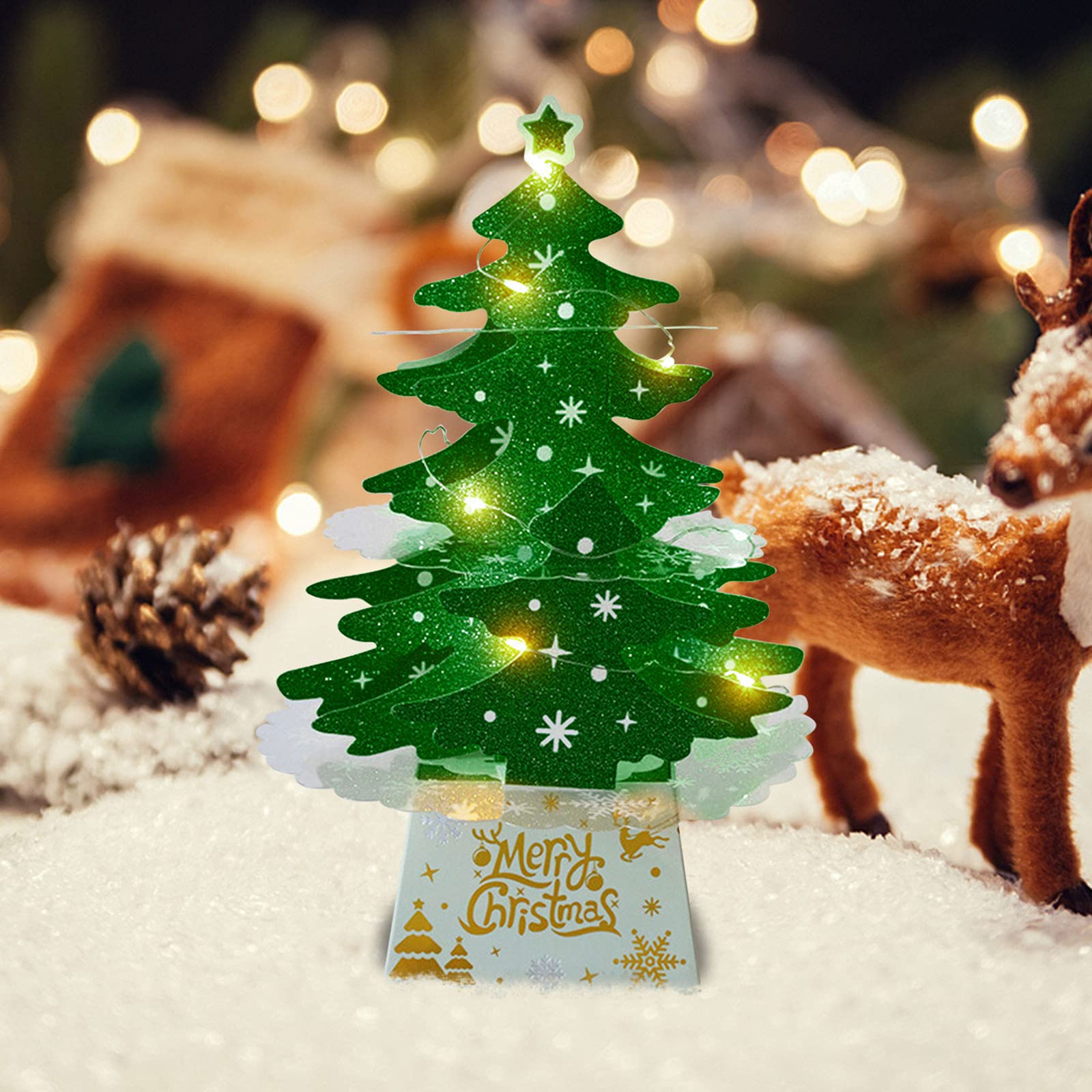 Mini LED Christmas Tree with Lights - Small Desktop Holiday Decorations, Shiny Xmas Tree Ornaments Set for Home, Office, Party & Gift Giving