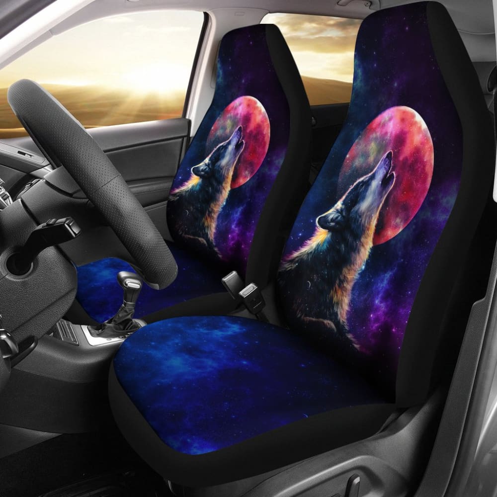 Premium Galaxy Wolf & Red Moon Car Seat Covers - Universal Fit for Cars, Trucks & SUVs - Stylish Protection for Road Trips & Daily Commutes
