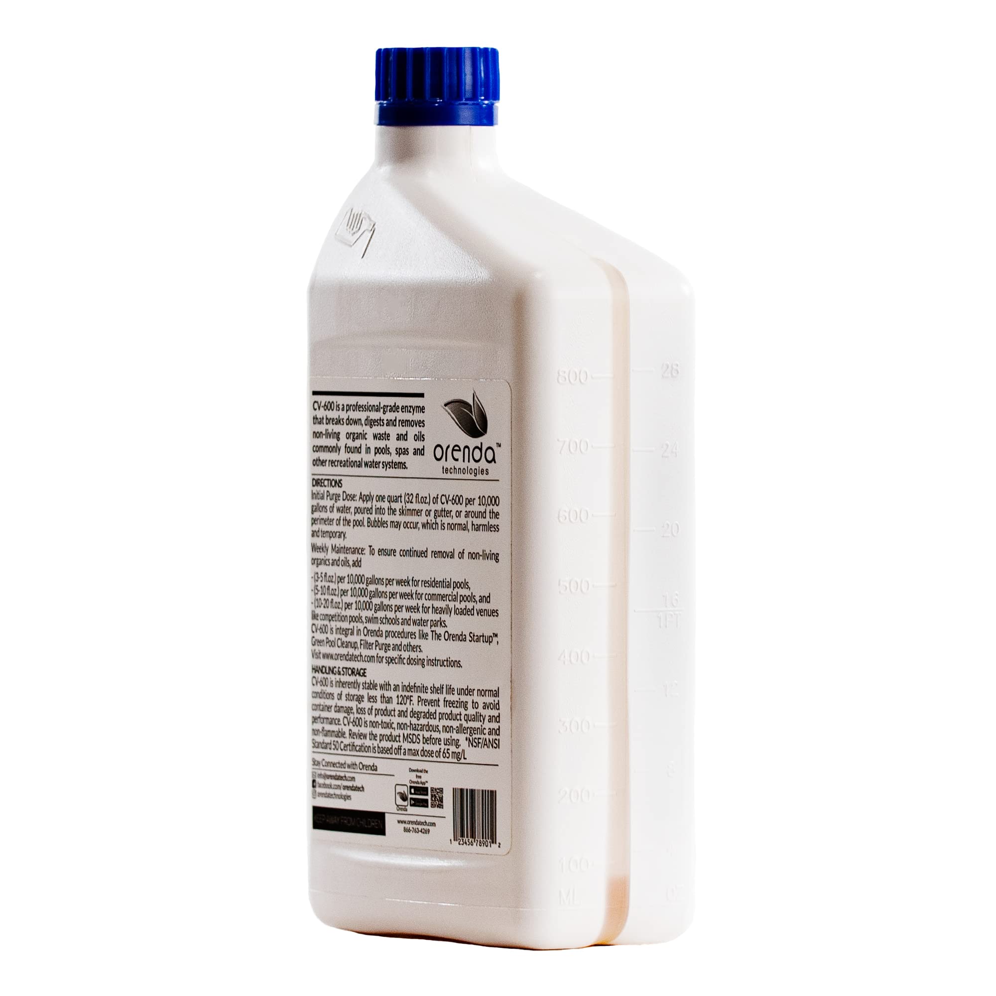 Orenda CV-600 Catalytic Enzyme Pool Cleaner Concentrate - 4 Pack | Natural Swimming Pool Water Treatment for Sparkling Clean Water | Perfect for Inground & Above Ground Pools
