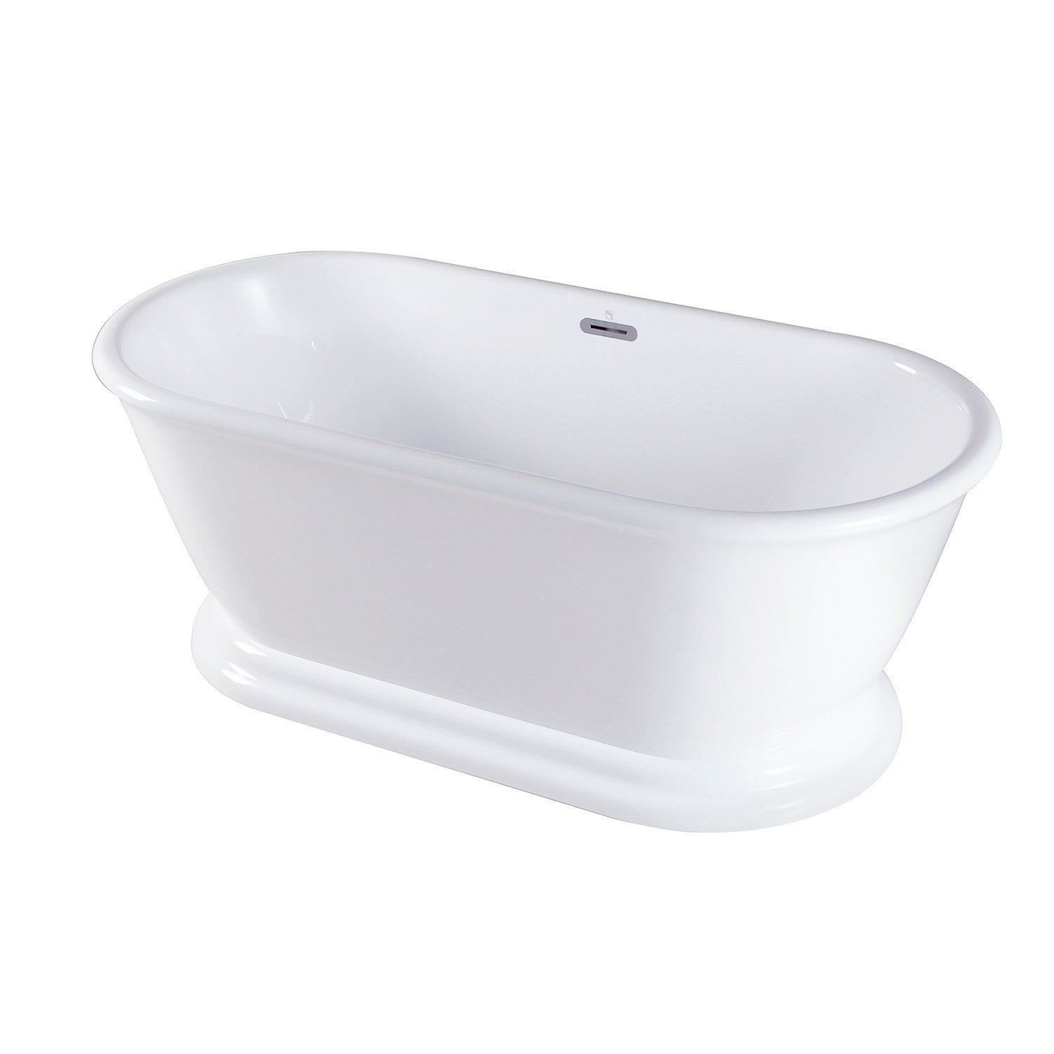Aqua Eden VTDE602824 60 Inch Glossy White Acrylic Oval Double-Ended Pedestal Bathtub with Drain (No Faucet Holes) - Perfect for Modern Bathroom & Spa Relaxation at Home