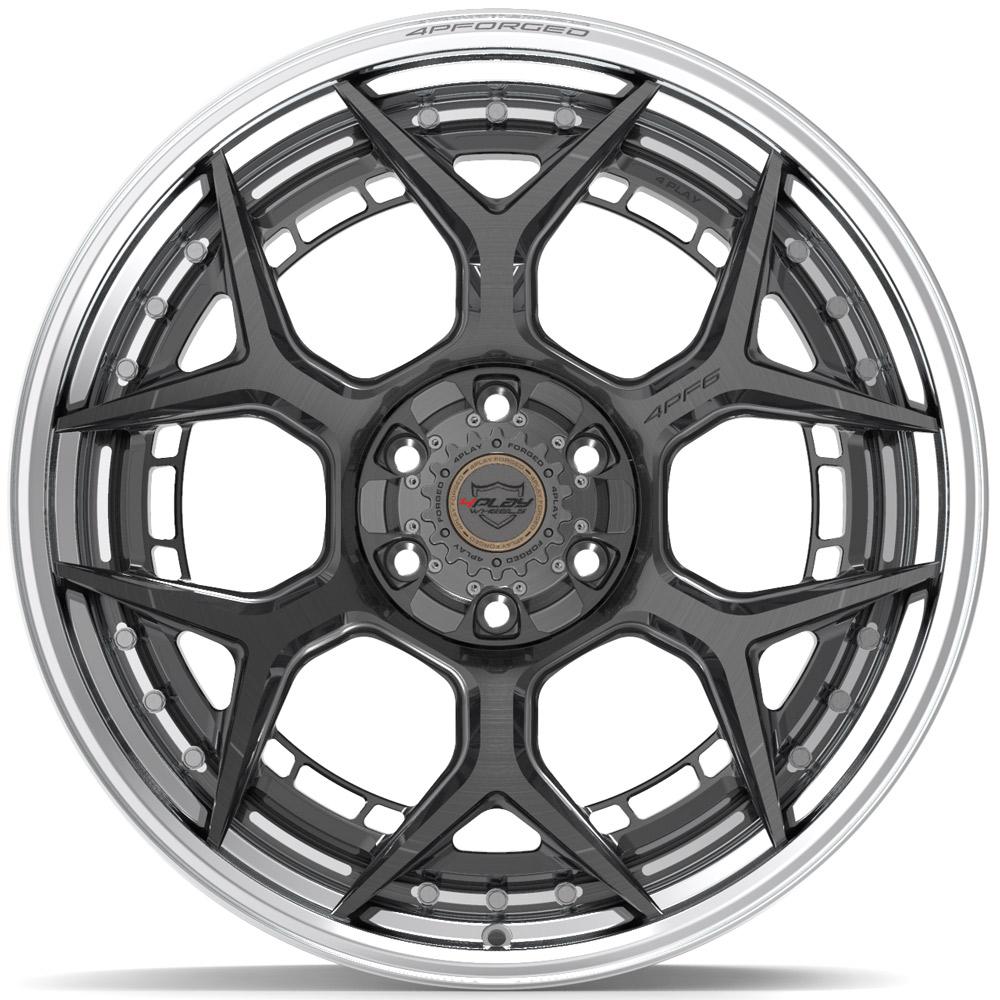 4Play Forged Series 4PF6 22x10.0 Wheels - Brushed with Tinted Clear Center & Polished Barrel - 18
