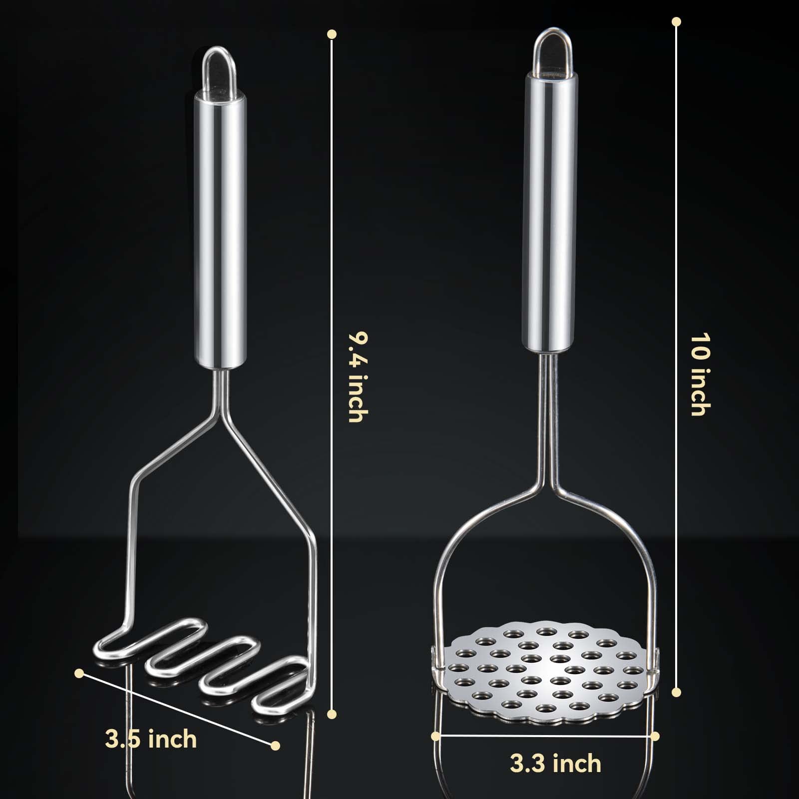 2 Pack Heavy Duty Stainless Steel Potato Masher - Rust-Proof Kitchen Tool for Mashing Potatoes, Vegetables & Fruits - Perfect for Mashed Potatoes, Baby Food & Baking Prep