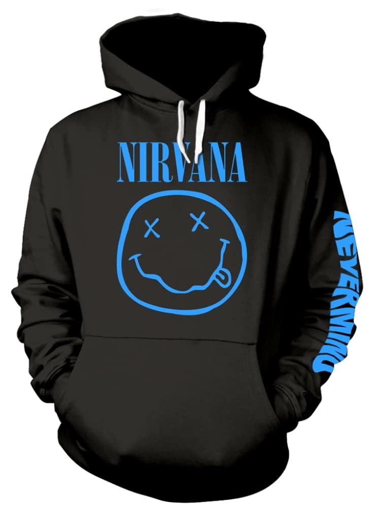 Nirvana 'Nevermind Smile' Black Pullover Hoodie for Men - XL Size | Grunge Rock Band Merchandise | Perfect for Concerts, Gifts & Casual Wear