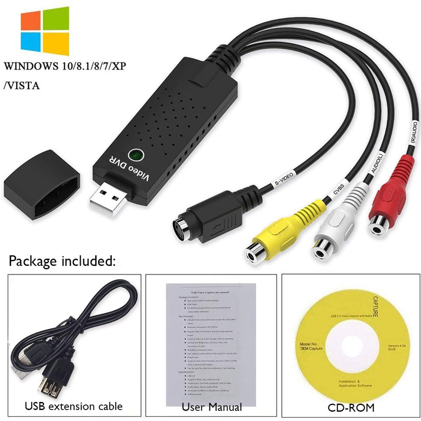 USB 2.0 Video Capture Card - VHS/DVD to Digital Converter for PC & Mac | Home Video Digitizing