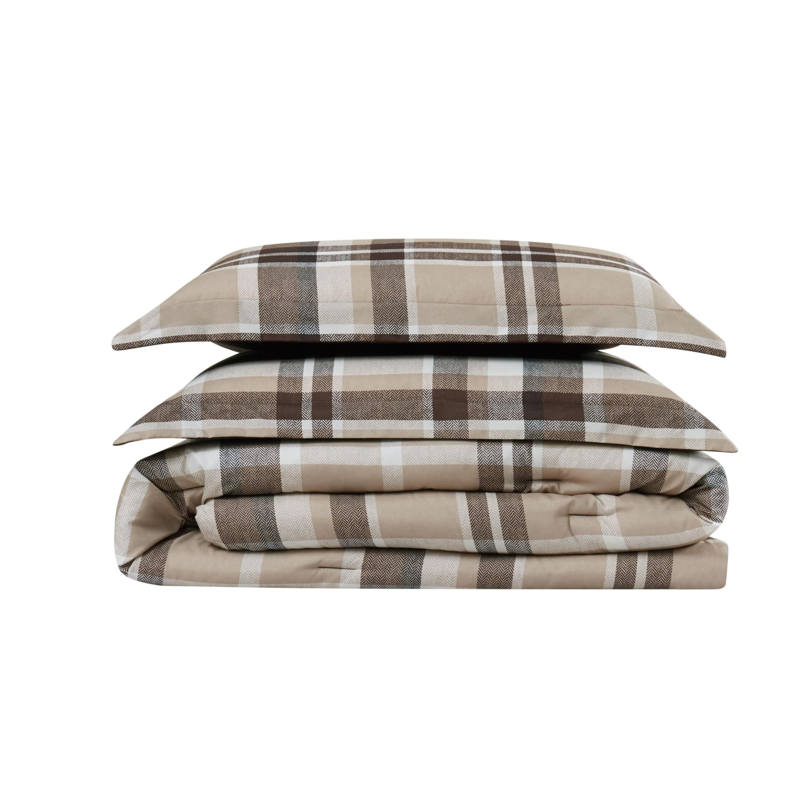 TRULY SOFT Paulette Plaid Taupe Twin XL 2-Piece Comforter Set - Ultra Soft Bedding for Cozy Bedrooms & Guest Rooms