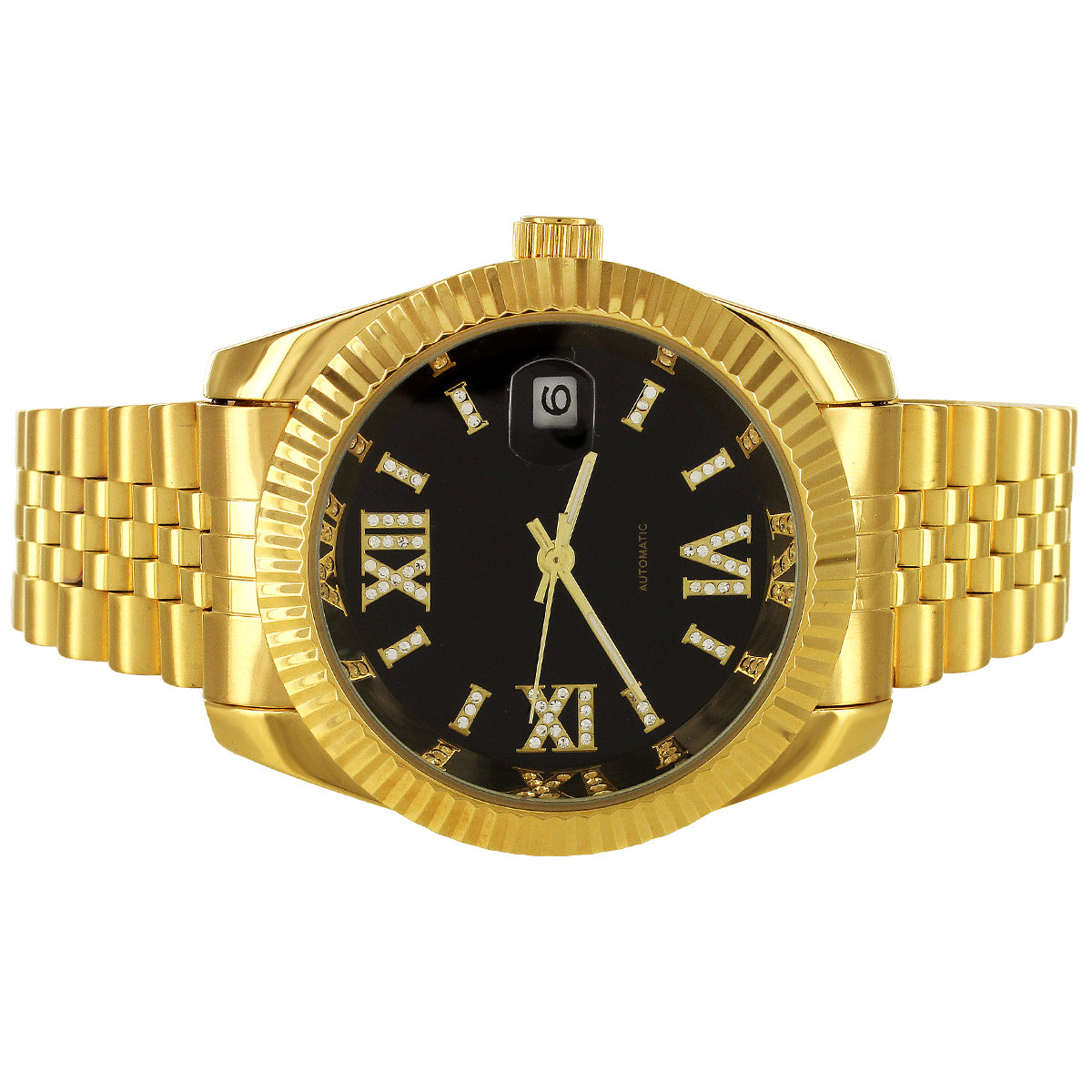 Premium Stainless Steel Gold-Tone Automatic Watch with Roman Dial & Date Display - Perfect for Business, Formal Events & Luxury Gifting