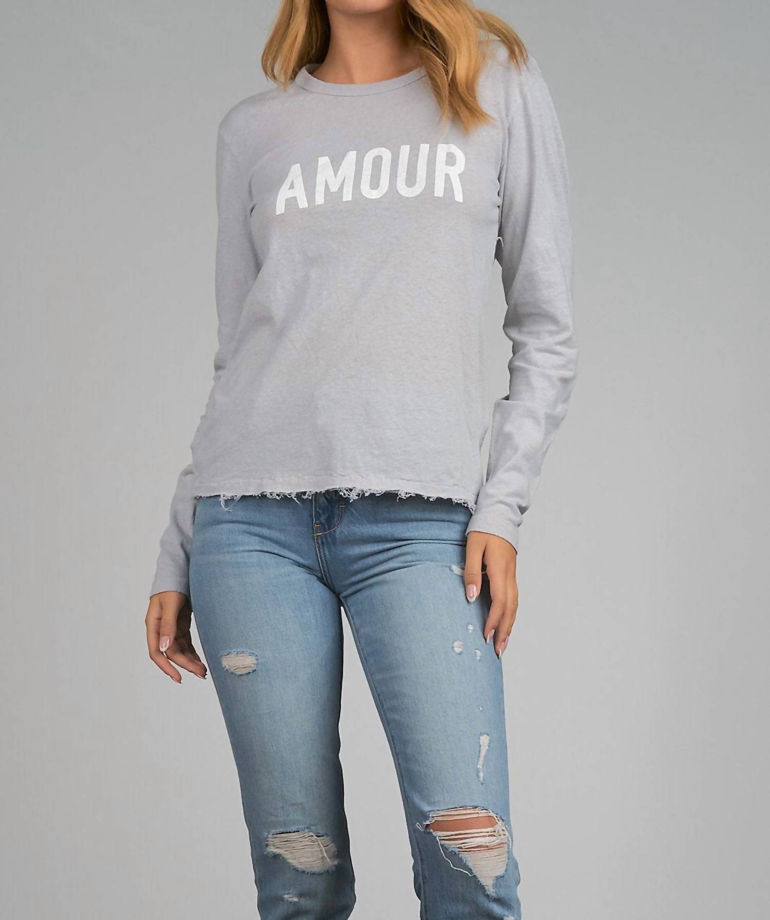 Amour Long Sleeve Graphic Tee - Light Grey Casual T-Shirt for Men | Streetwear Fashion, Everyday Wear & Date Night Outfits