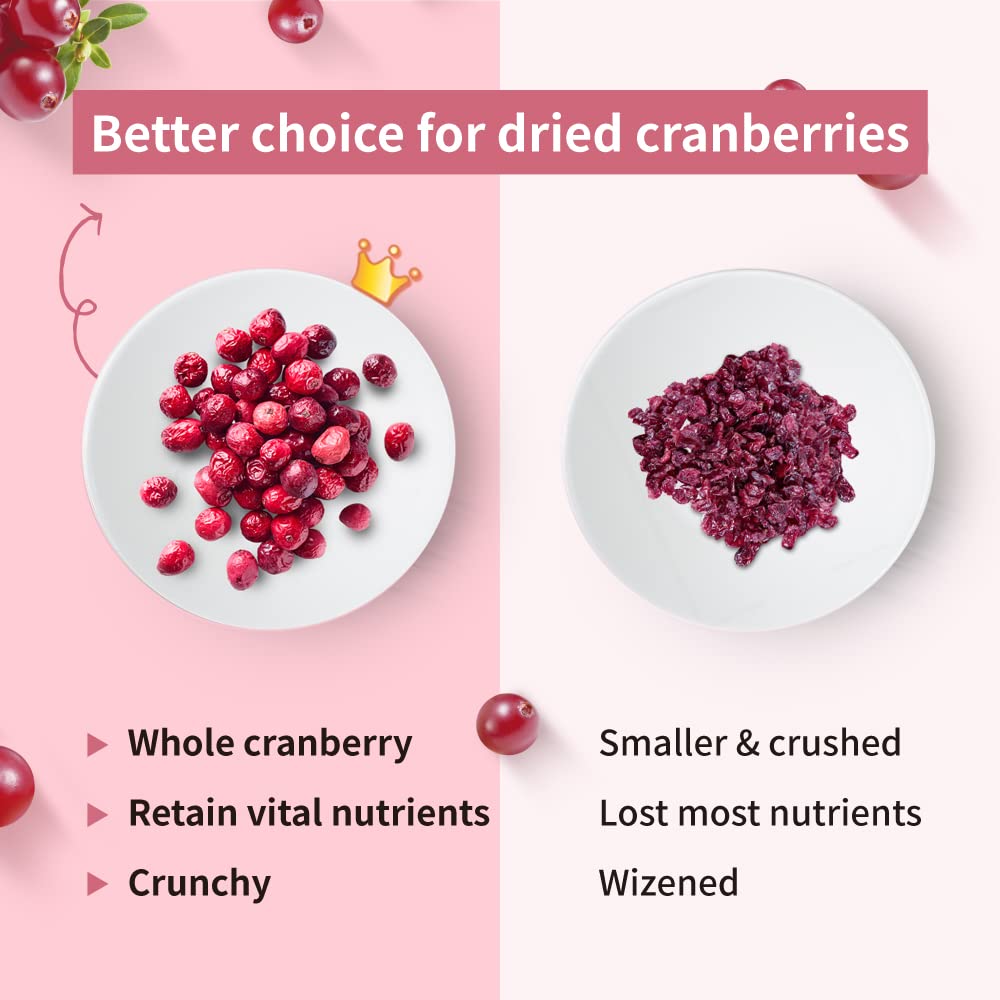 Freeze Dried Cranberries - Natural, Gluten Free & Vegan Snacks | Canada Whole Dried Fruits | 1.27oz (Pack of 4) | Perfect for Camping, Hiking & Healthy On-the-Go Snacking