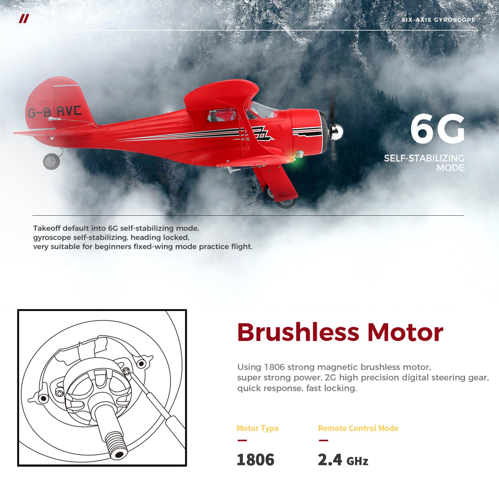 GoolRC RC Plane - WLtoys XK A300 4CH Brushless Remote Control Airplane, 2.4GHz RC Fighter with 3D/6G Mode, Easy to Fly for Beginners & Adults (Red) - Perfect for Outdoor Flying, Backyard Fun, and RC Hobby Training