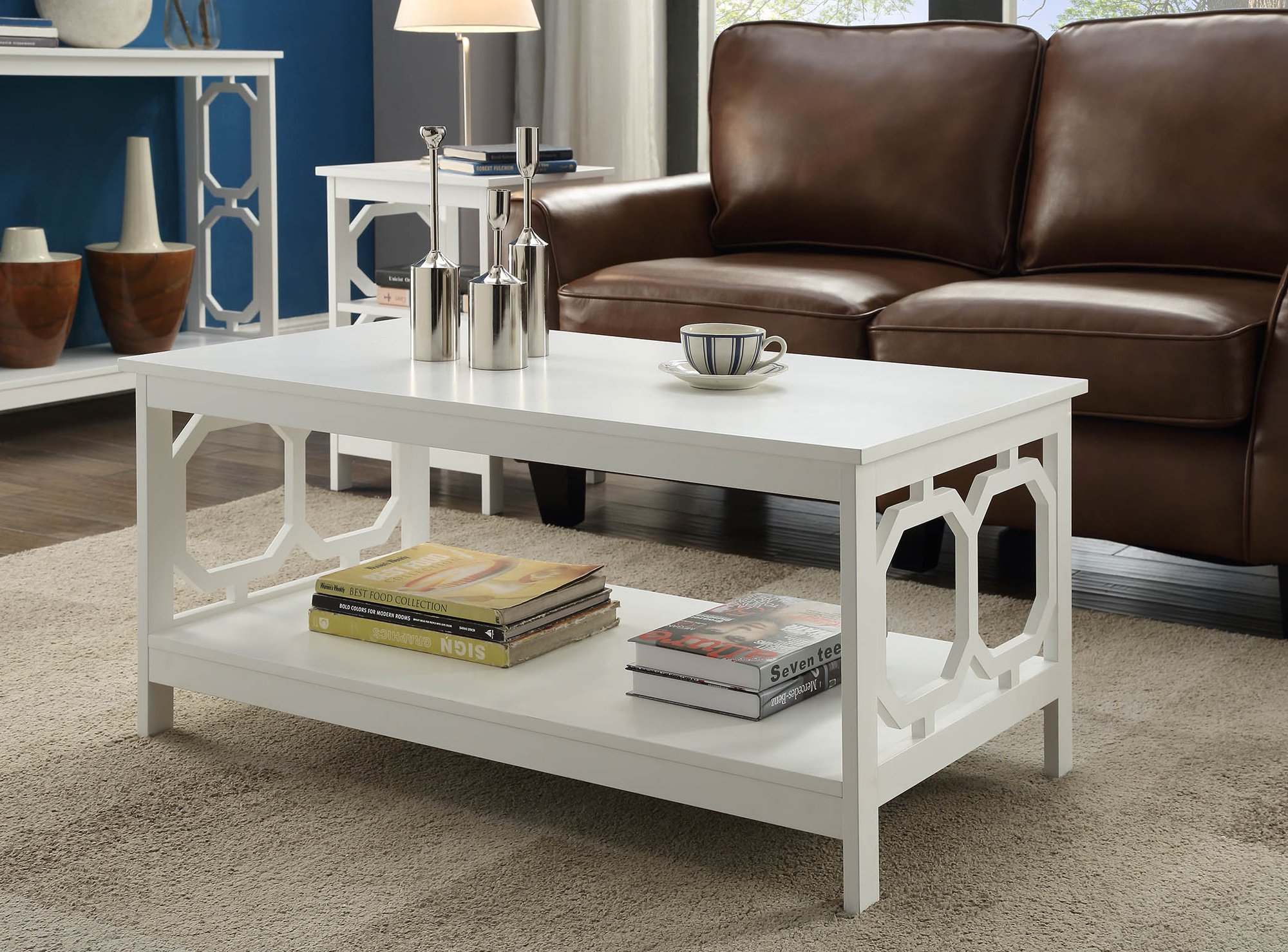 Convenience Concepts Omega Coffee Table in White - Modern Living Room Center Table for Home Decor & Entertainment