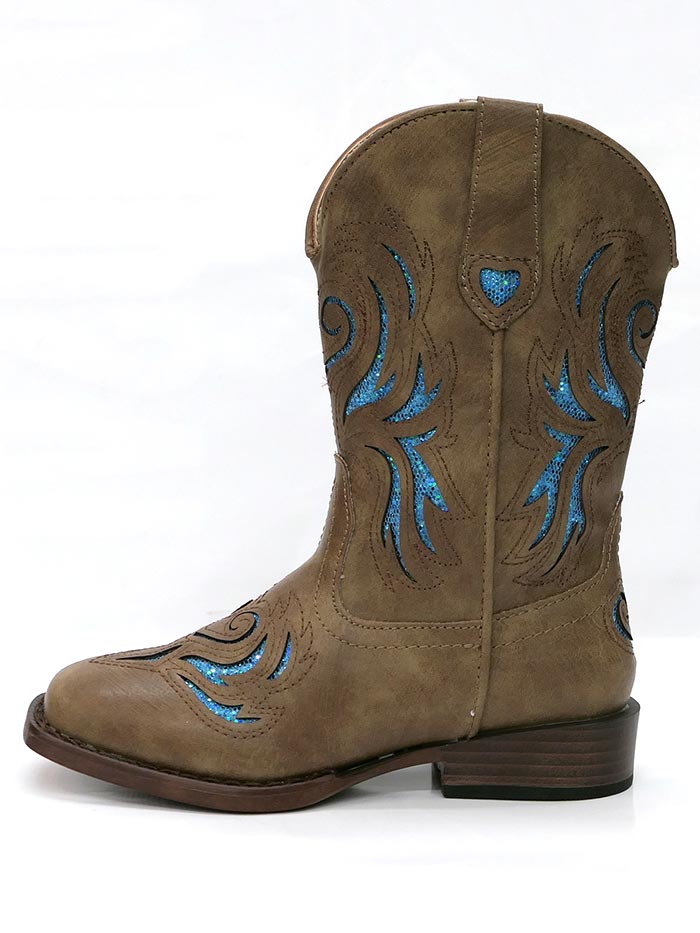 Roper 1549TA Kids GLITTER BREEZE Square Toe Bling Cowgirl Boots - Tan Western Boots for Girls, Sparkly Cowgirl Boots for Kids, Perfect for Rodeo, Dance & Western Parties