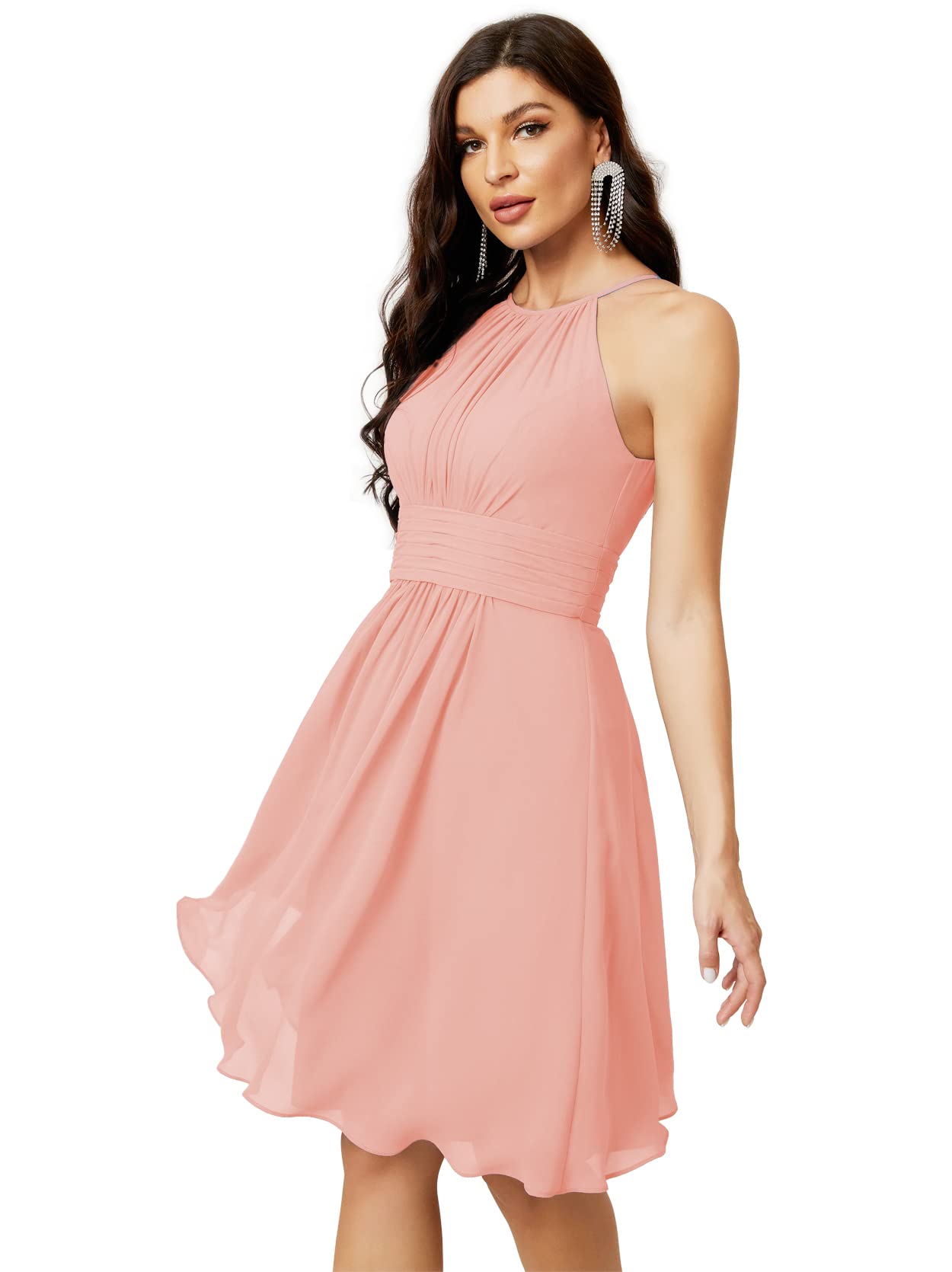 Numbersea Short Halter Top Chiffon Bridesmaid Dress - A-Line Formal Evening Party Cocktail Dress for Weddings, Prom & Special Occasions | Elegant Women's Summer Fashion