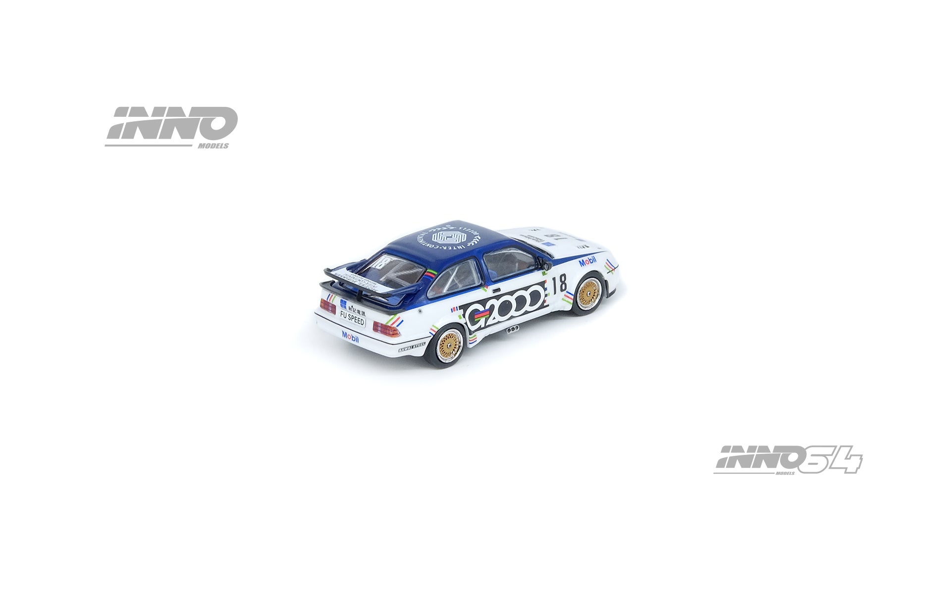 INNO Models 1:64 Scale Ford Sierra Cosworth RS500 #18 G2000 - 1988 Macau Guia Race 3rd Place Andy Rouse - Diecast Car Model for Collectors, Display, and Racing Enthusiasts